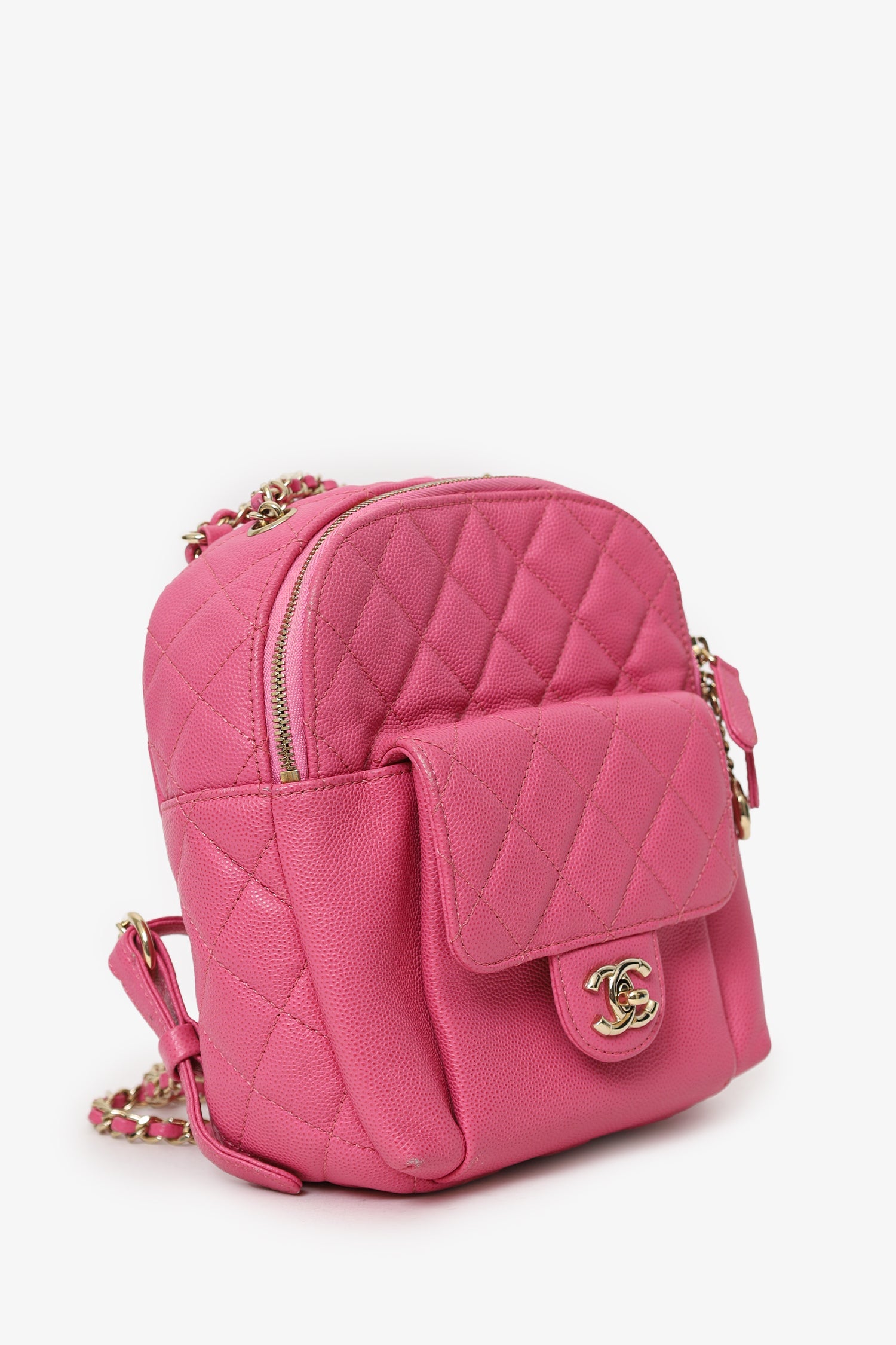 Pre-Loved Chanel™ 2019 Hot Pink Caviar Leather Mini Chain Backpack