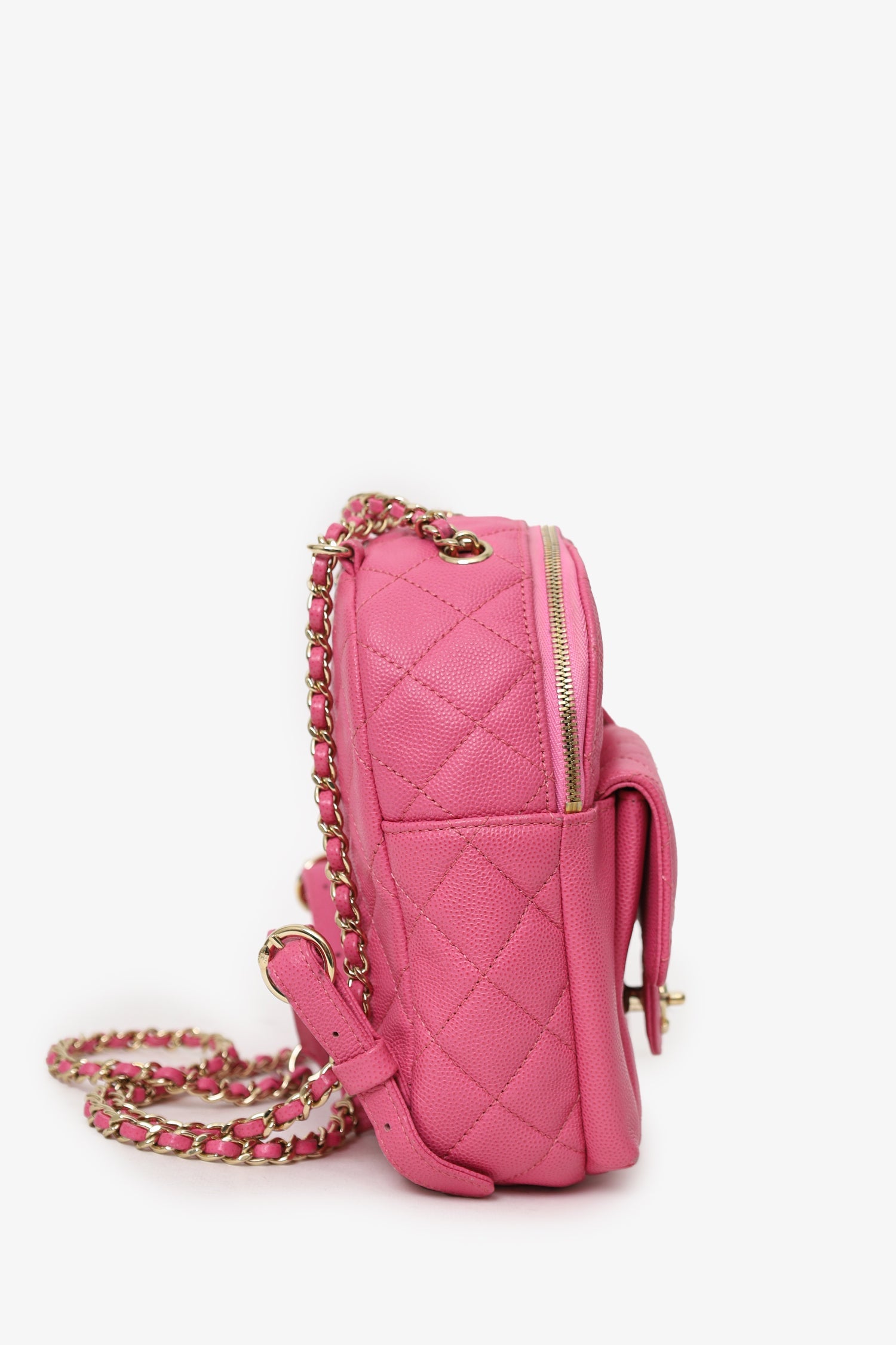 Pre-Loved Chanel™ 2019 Hot Pink Caviar Leather Mini Chain Backpack