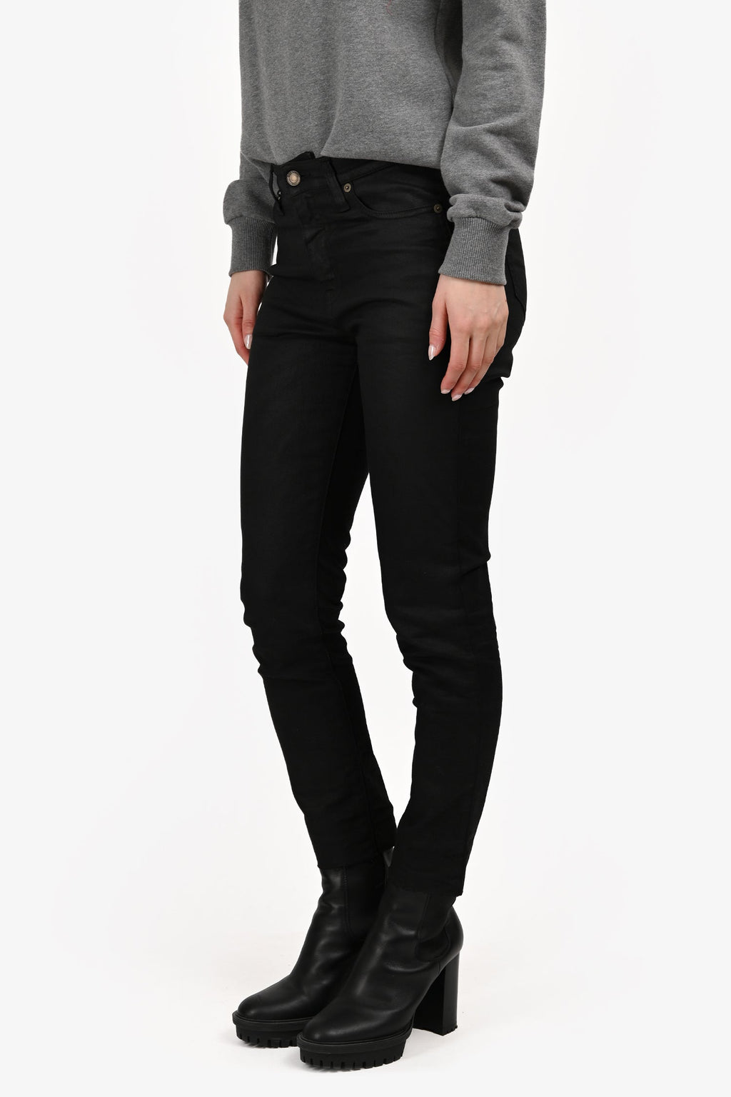 Saint Laurent Black Coated Skinny Jeans Size 28