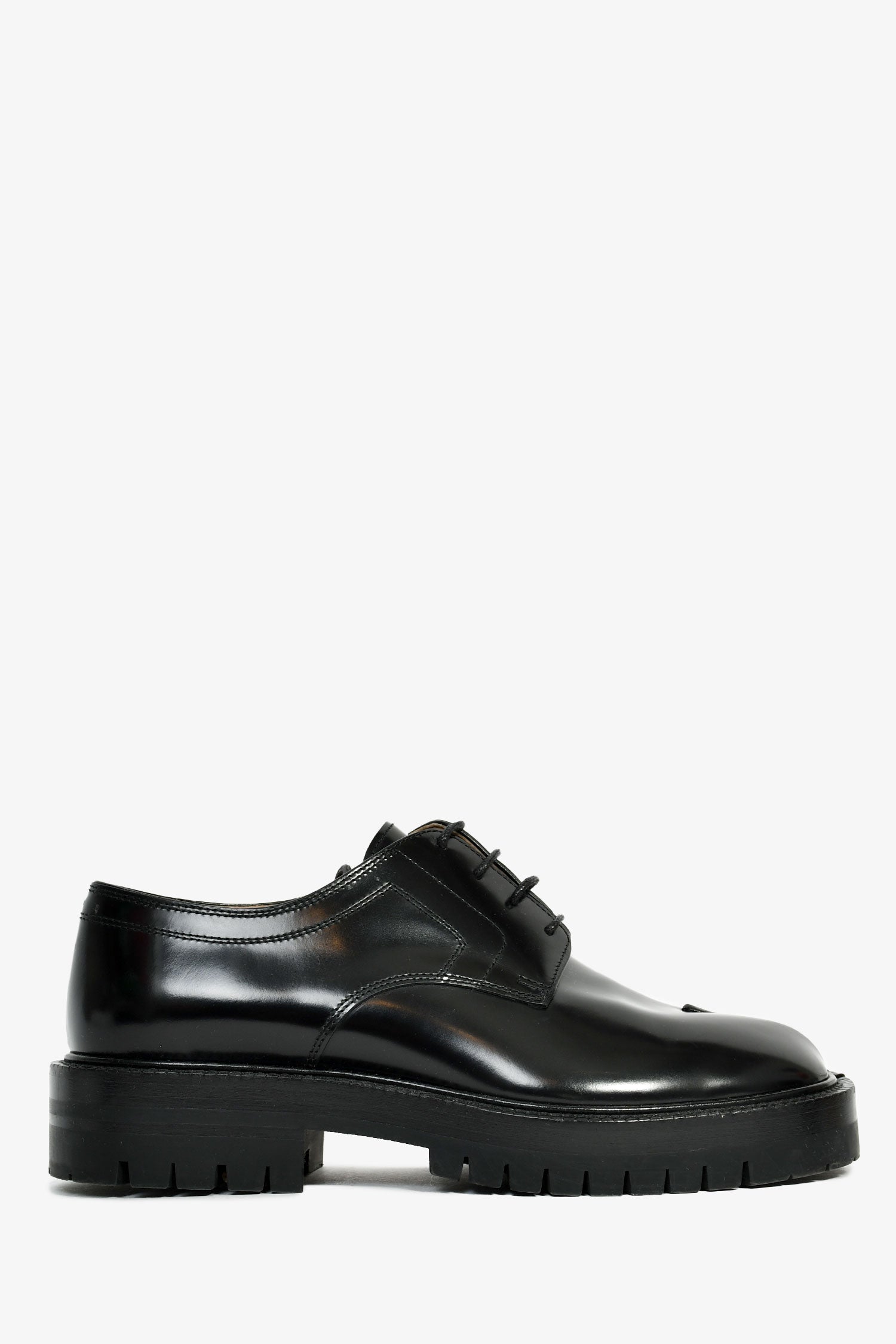 Maison Margiela Black Leather 'Tabi Lace Up Derby' Loafers Size 37