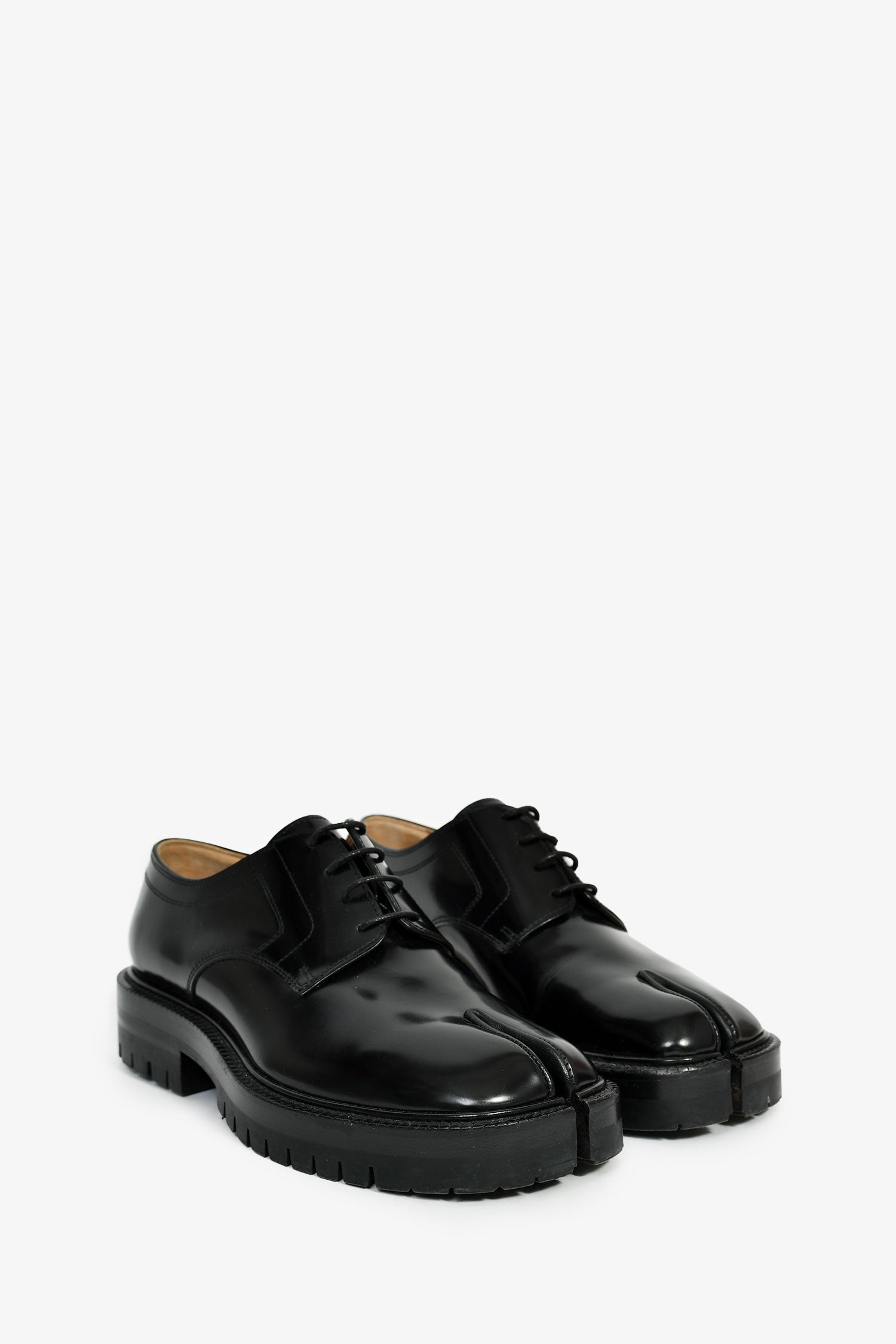 Maison Margiela Black Leather 'Tabi Lace Up Derby' Loafers Size 37