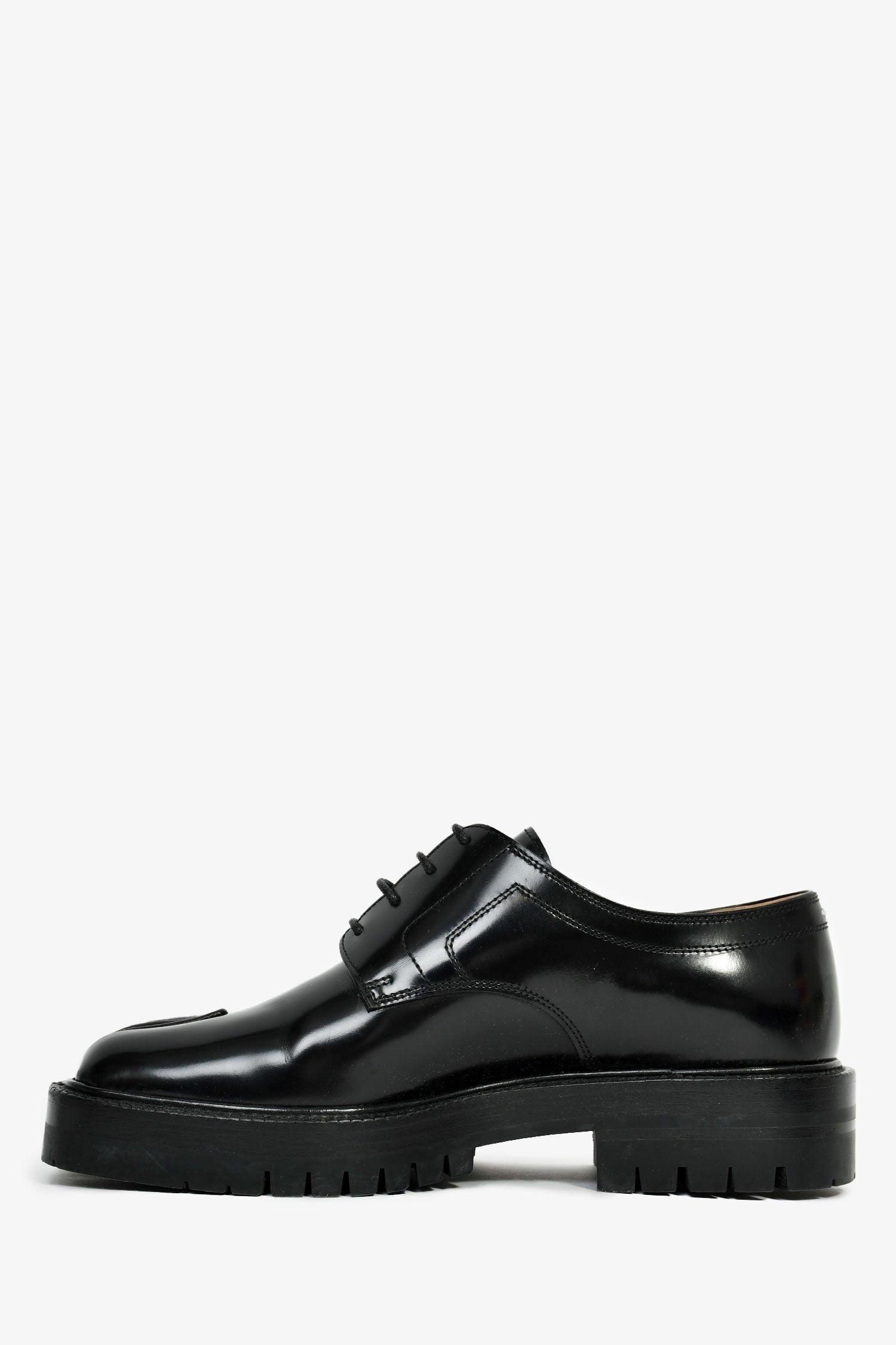 Maison Margiela Black Leather 'Tabi Lace Up Derby' Loafers Size 37