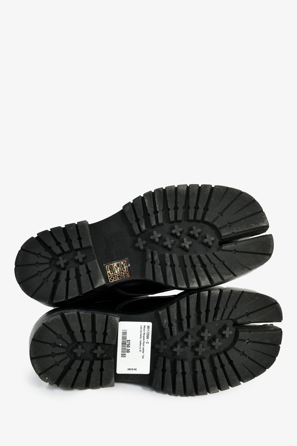 Maison Margiela Black Leather 'Tabi Lace Up Derby' Loafers Size 37