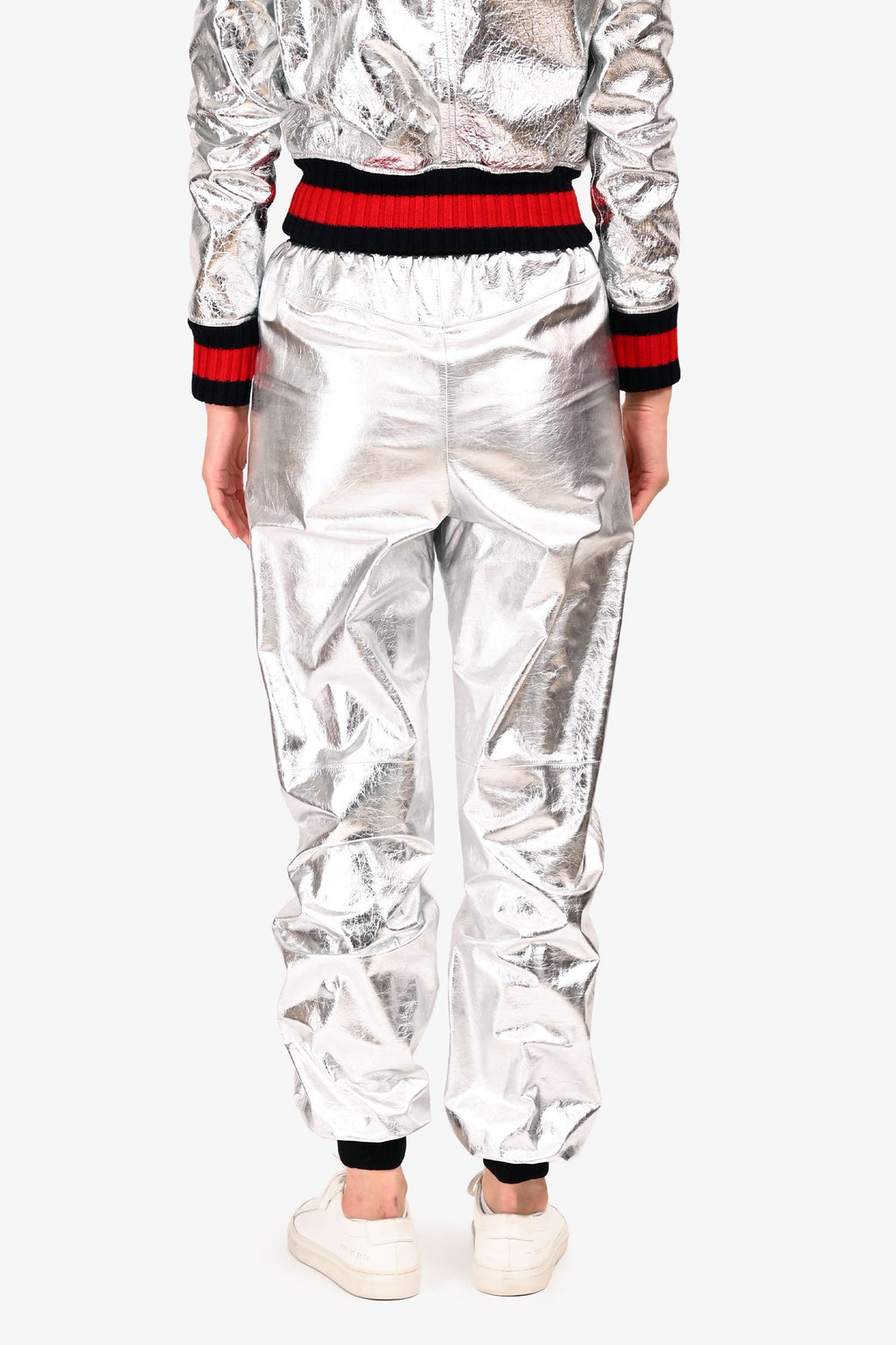 Pre-Loved Chanel™ Silver Calfskin CC Button Jogger Pants Size 34