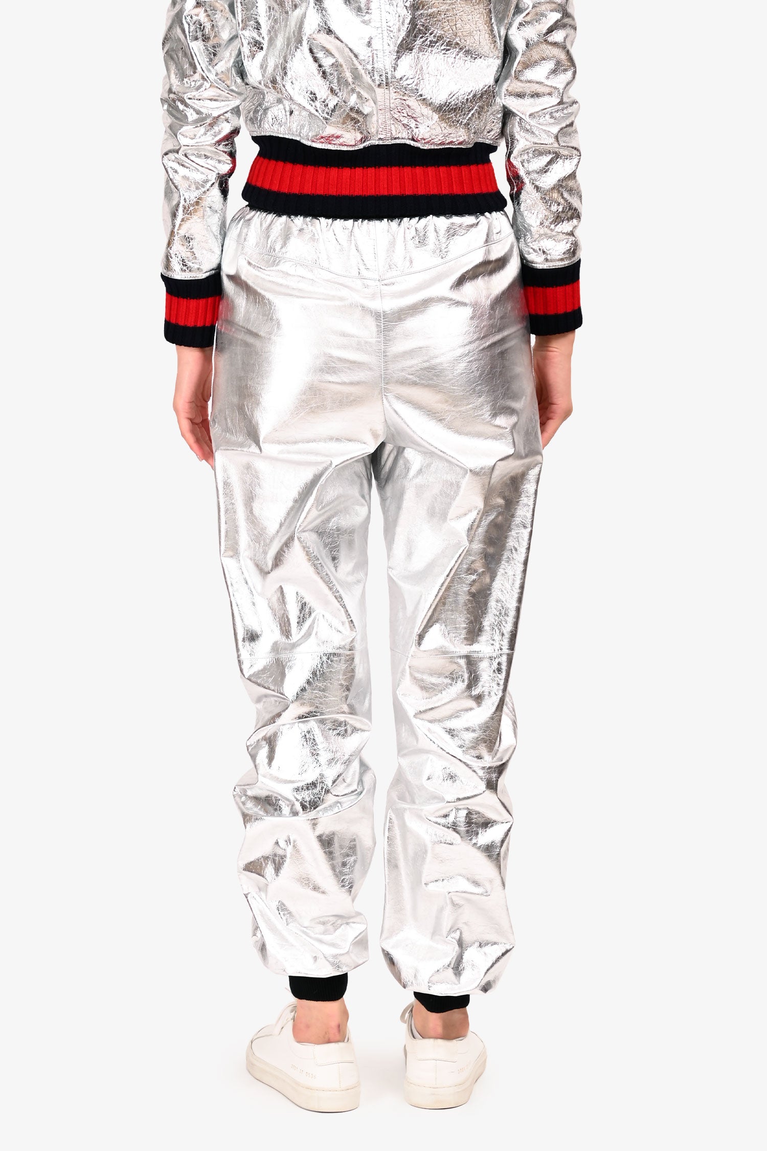 Pre-Loved Chanel™ Silver Calfskin CC Button Jogger Pants Size 34