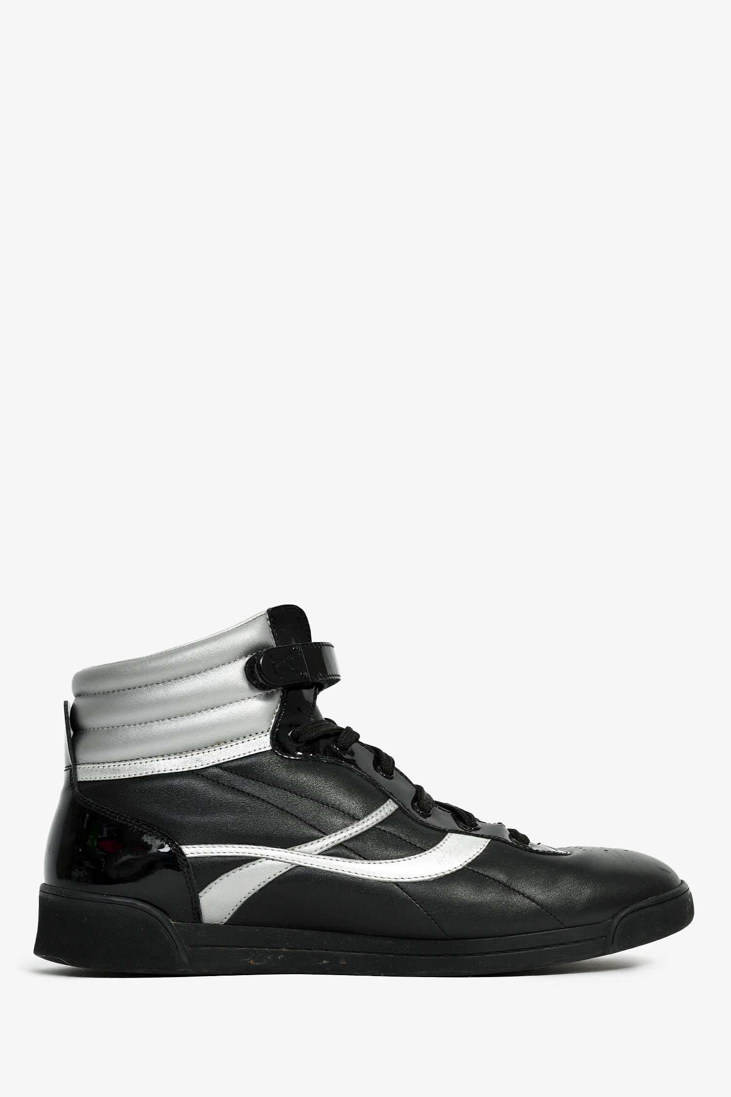 Louis Vuitton Black/Silver Leather High Top Sneakers Size 37