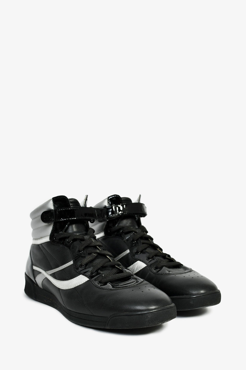 Louis Vuitton Black/Silver Leather High Top Sneakers Size 37