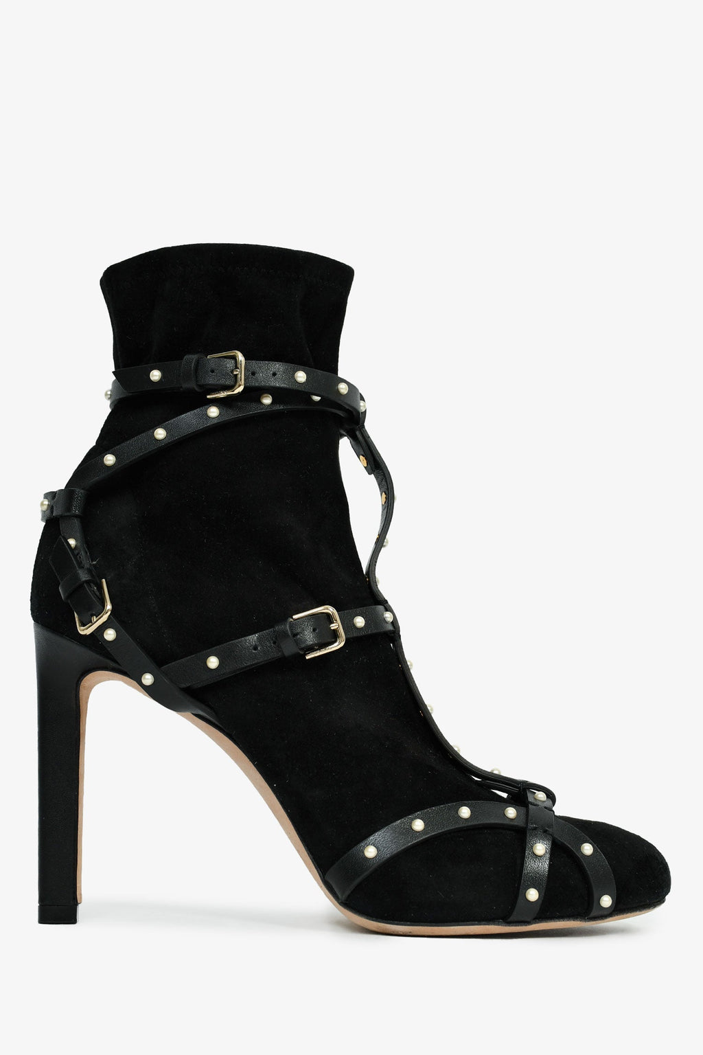 Jimmy Choo Black Suede 'Brianna 100' Embellished Ankle Boots Size 37.5