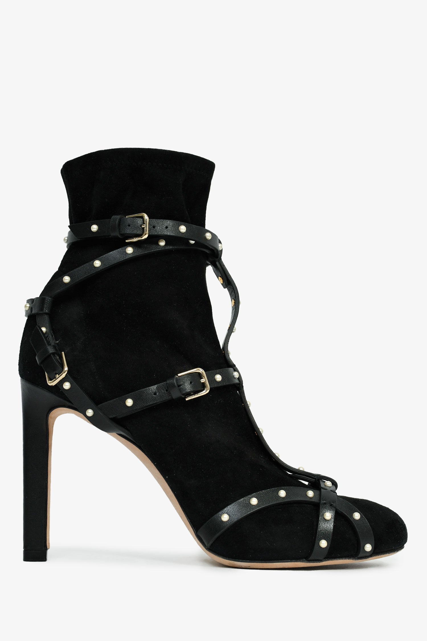 Jimmy Choo Black Suede 'Brianna 100' Embellished Ankle Boots Size 37.5