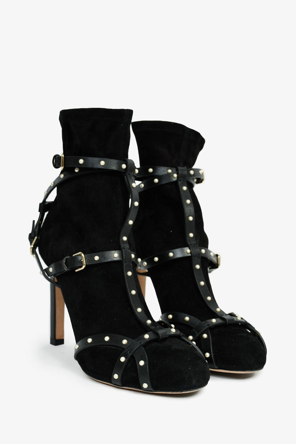 Jimmy Choo Black Suede 'Brianna 100' Embellished Ankle Boots Size 37.5