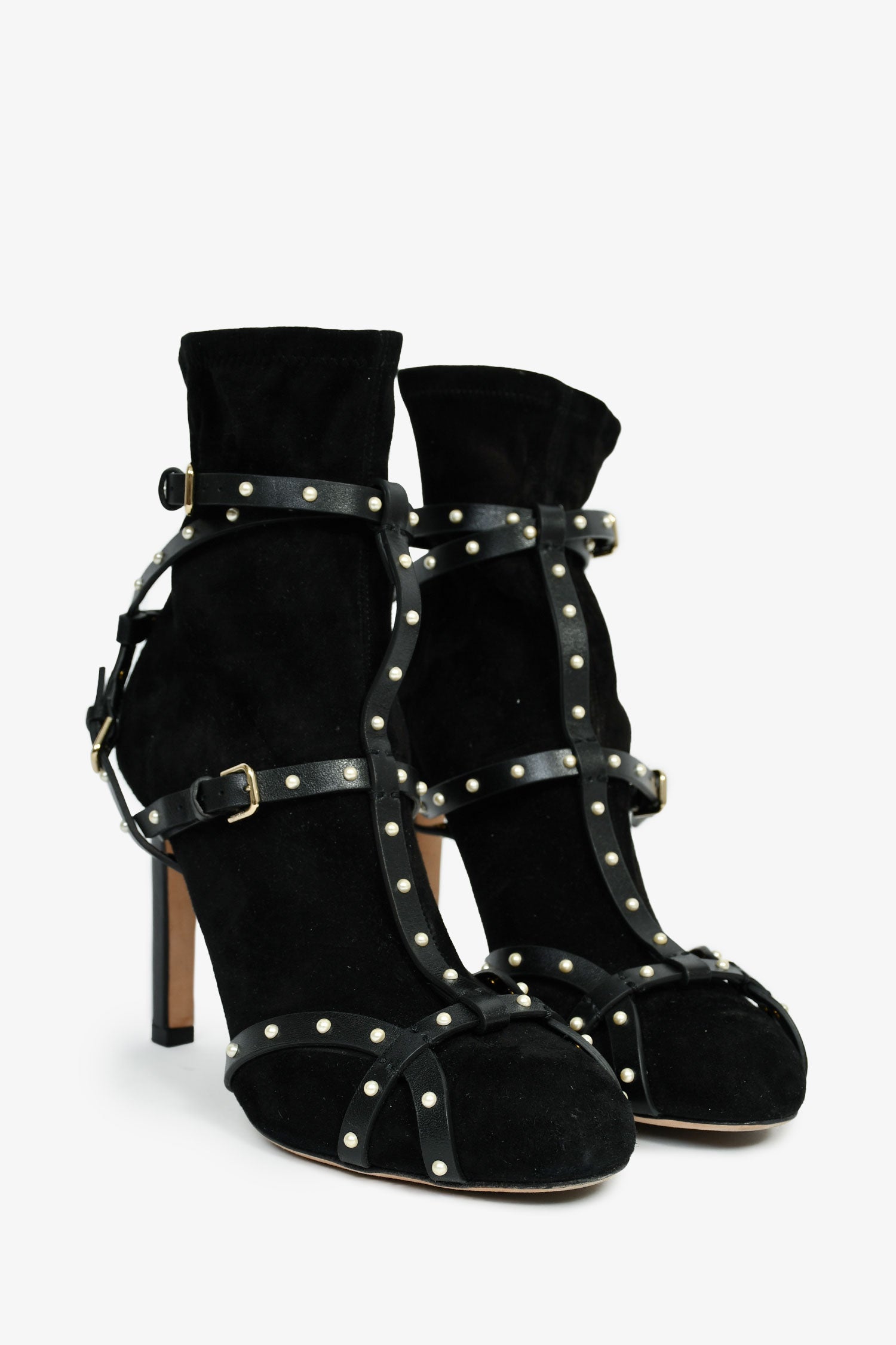 Jimmy Choo Black Suede 'Brianna 100' Embellished Ankle Boots Size 37.5