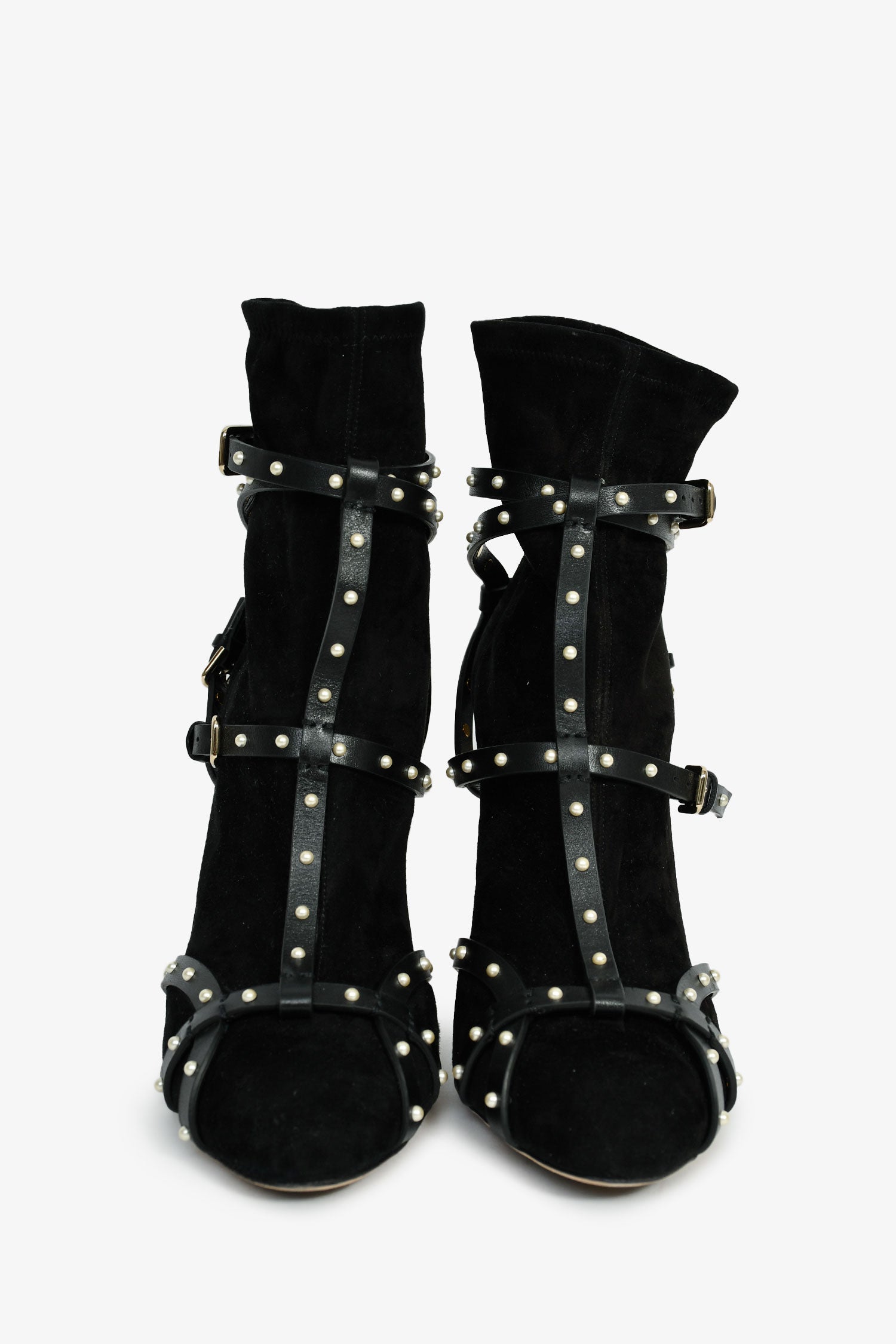 Jimmy Choo Black Suede 'Brianna 100' Embellished Ankle Boots Size 37.5