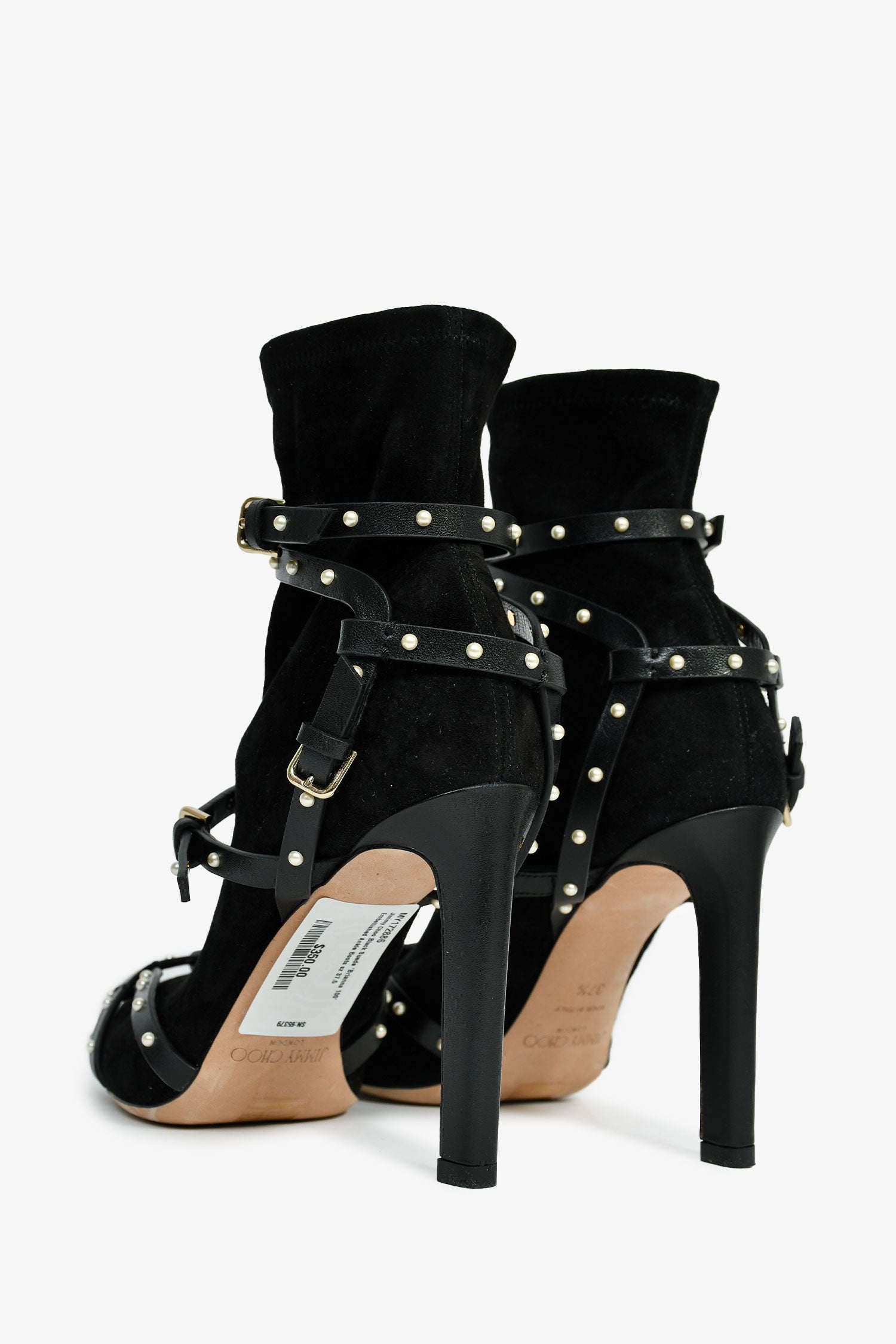 Jimmy Choo Black Suede 'Brianna 100' Embellished Ankle Boots Size 37.5