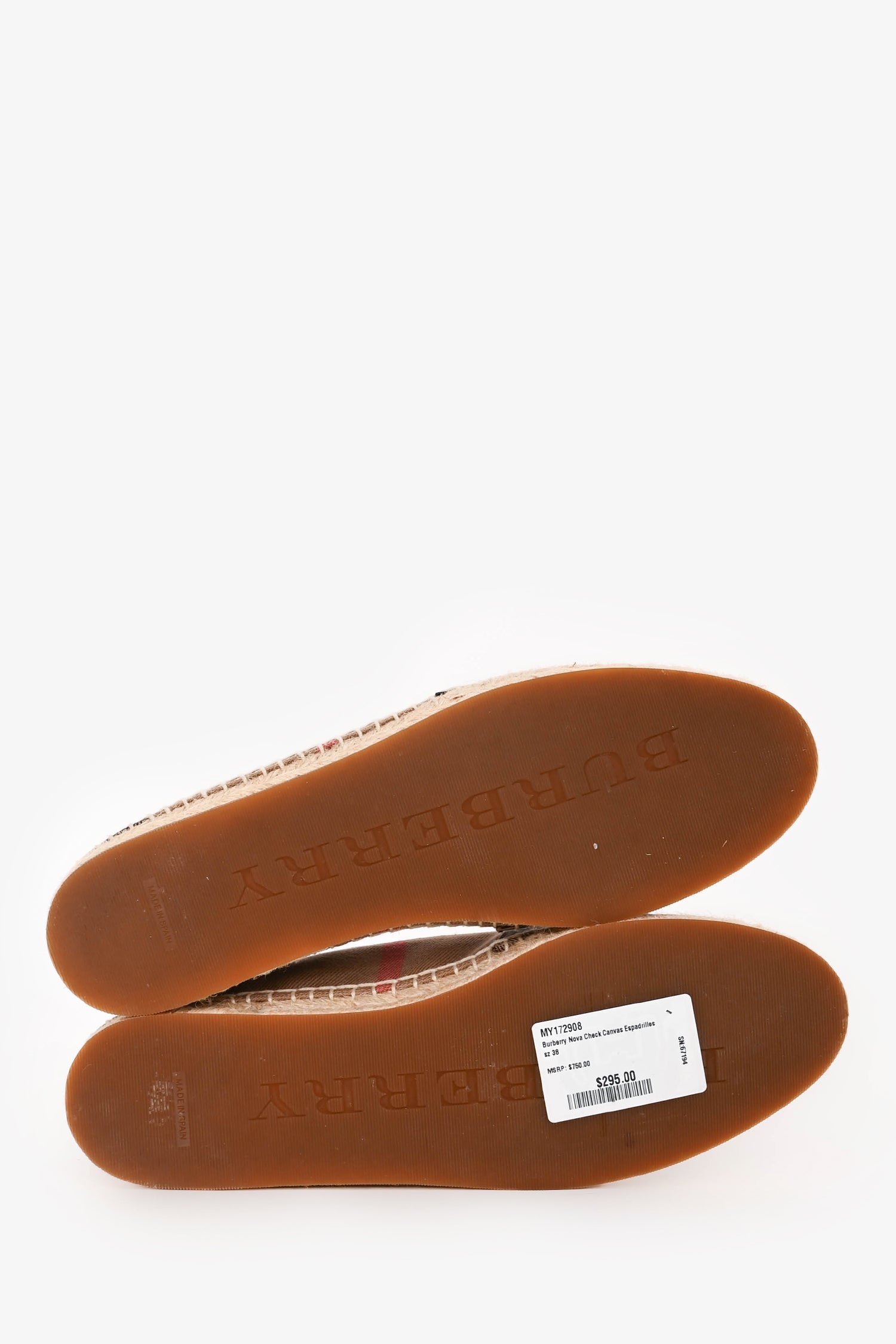 Burberry Nova Check Canvas Espadrilles Size 38