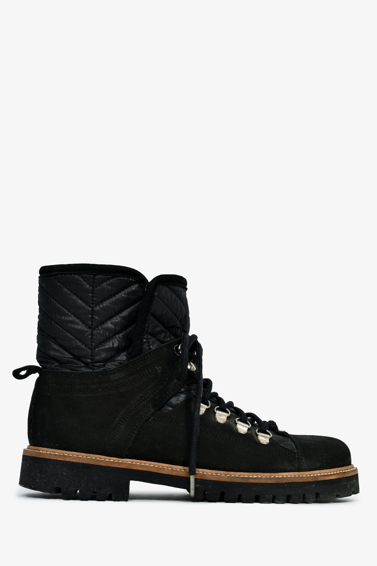 Ganni Black Nylon/Brushed Suede Combat Ankle Boots Size 38