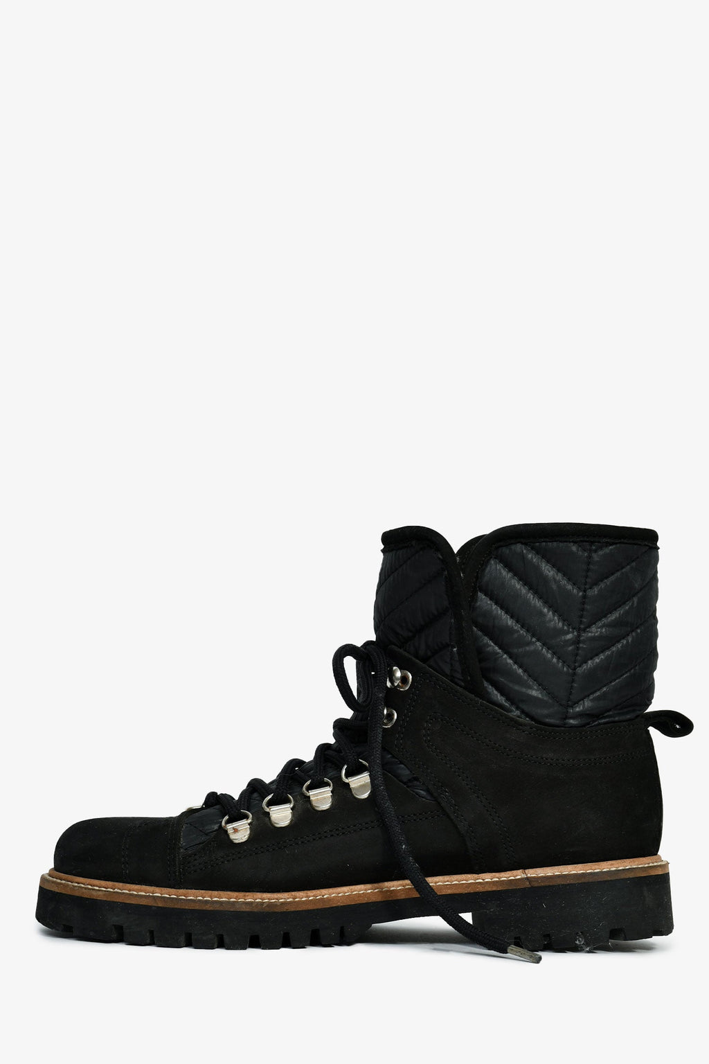 Ganni Black Nylon/Brushed Suede Combat Ankle Boots Size 38