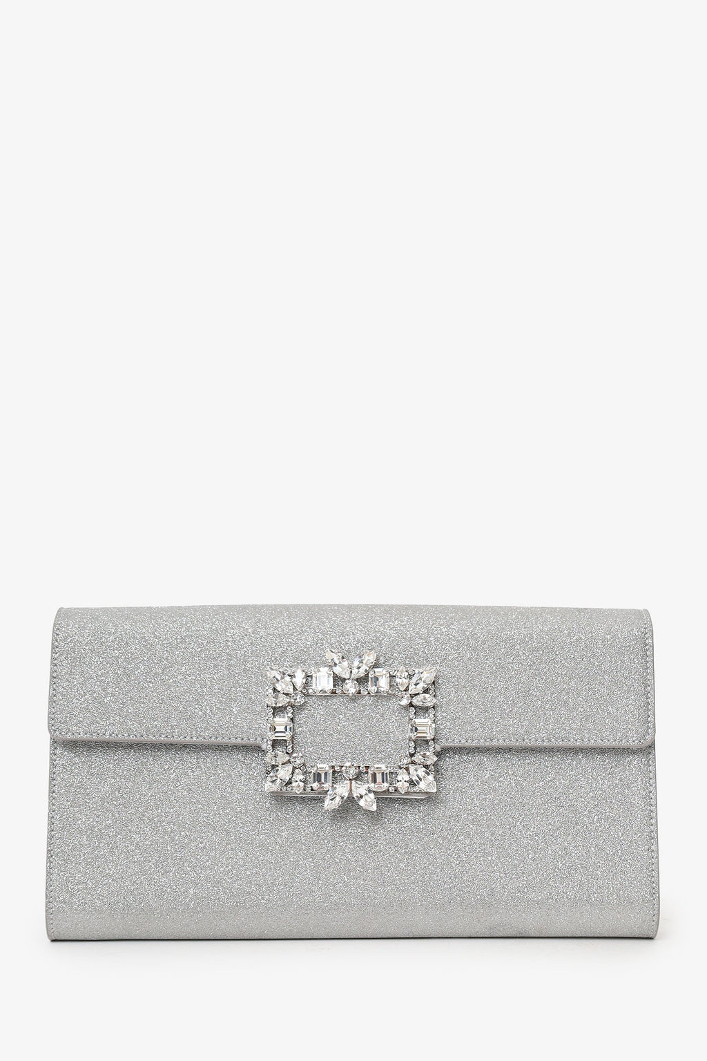 Roger Vivier Silver Glitter Buckle Clutch
