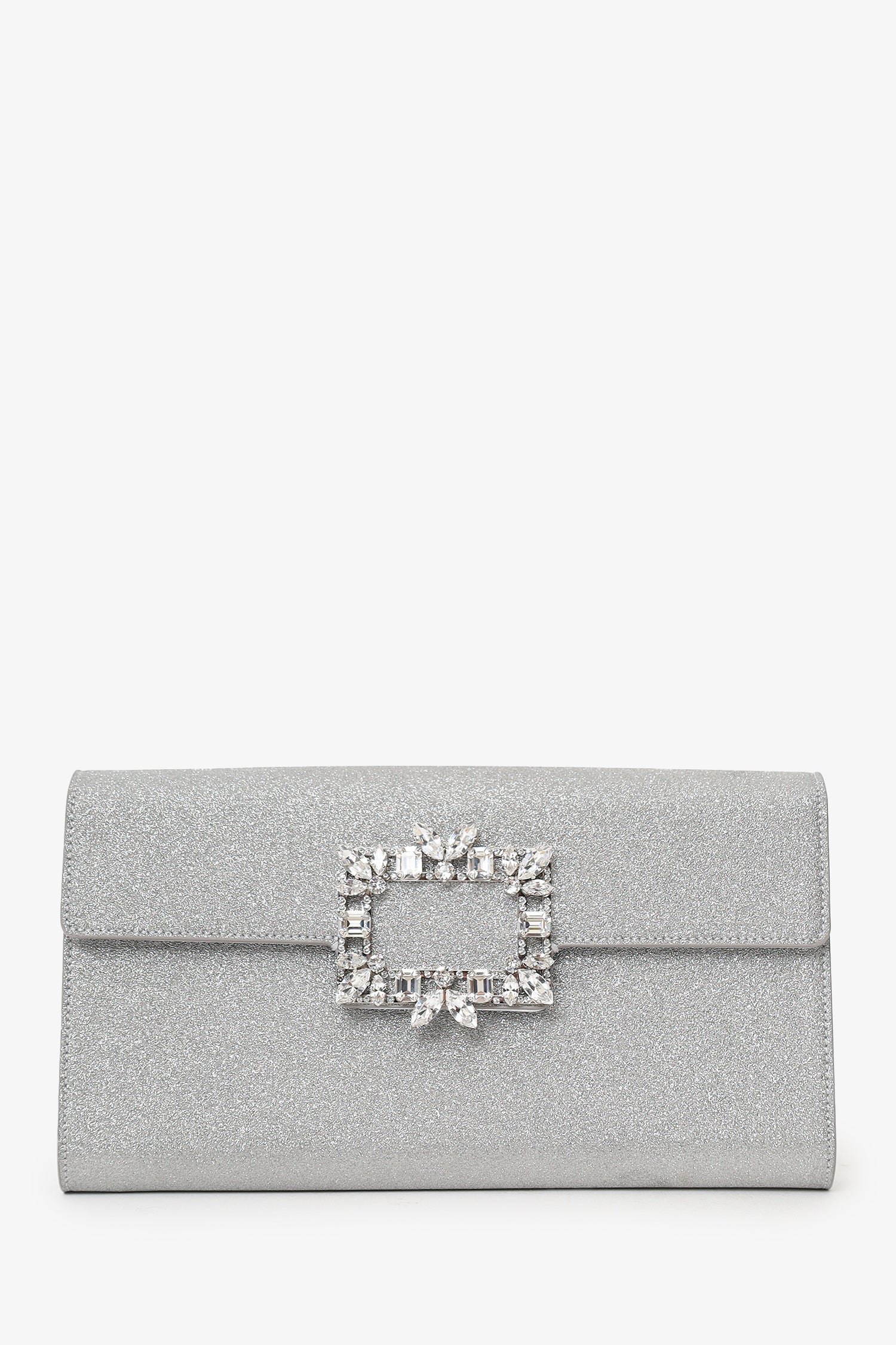 Roger Vivier Silver Glitter Buckle Clutch