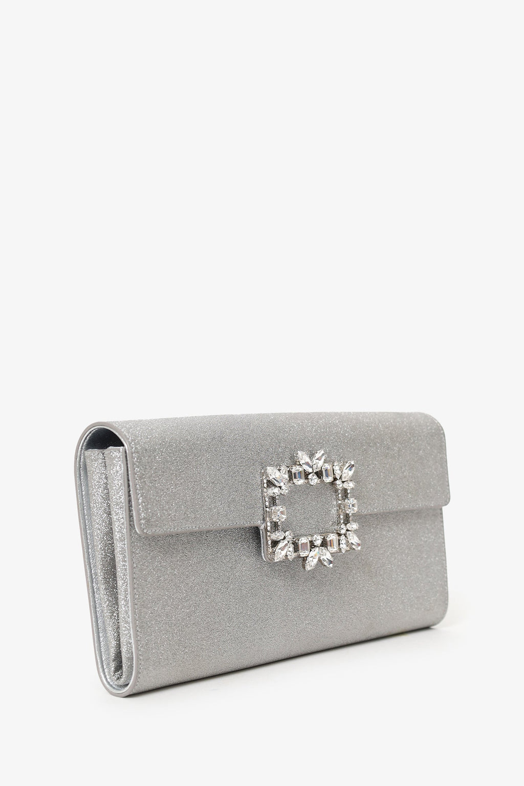 Roger Vivier Silver Glitter Buckle Clutch