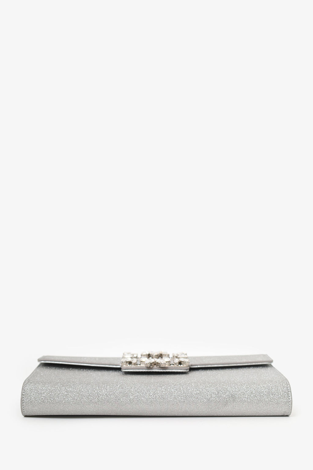 Roger Vivier Silver Glitter Buckle Clutch