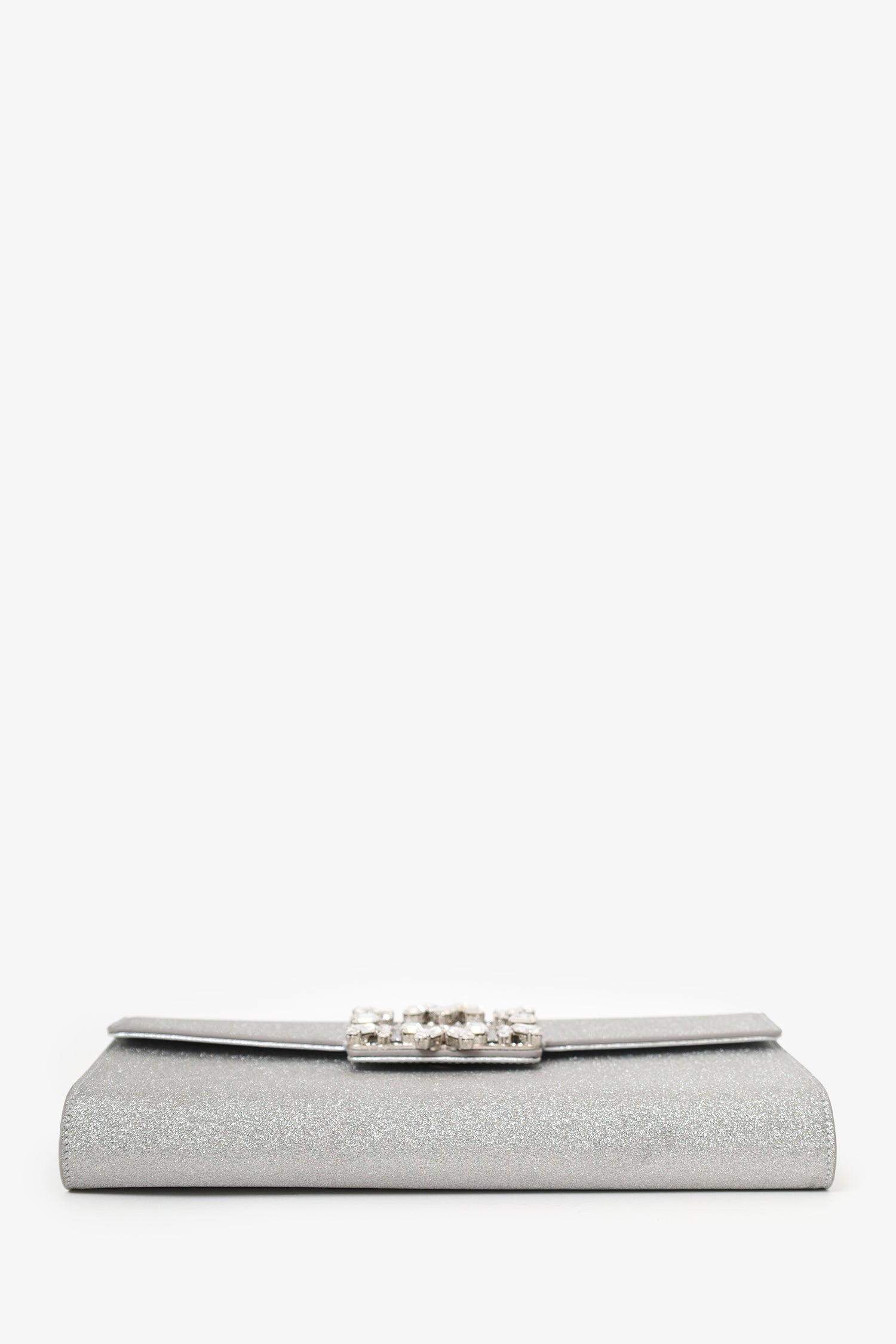 Roger Vivier Silver Glitter Buckle Clutch