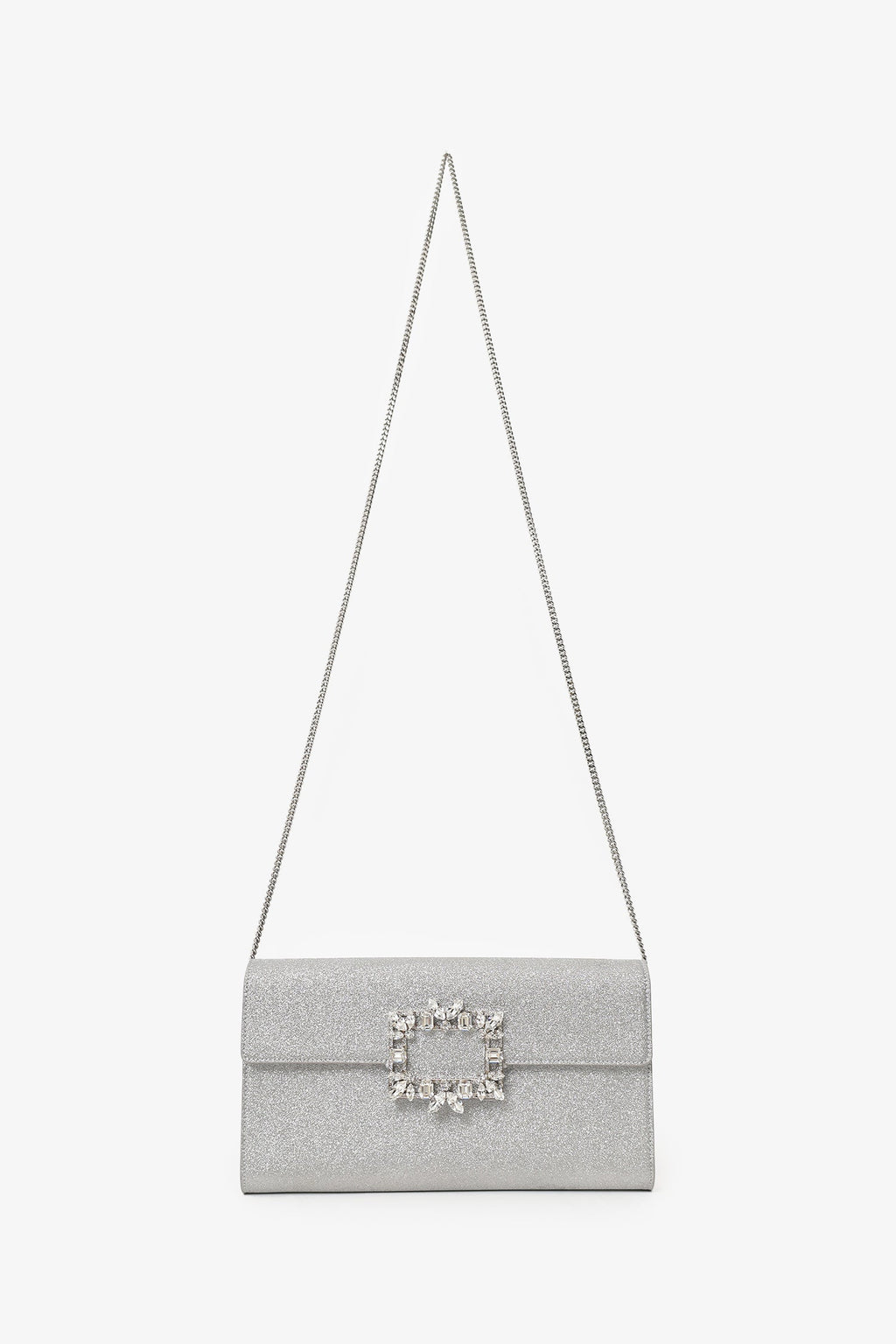 Roger Vivier Silver Glitter Buckle Clutch