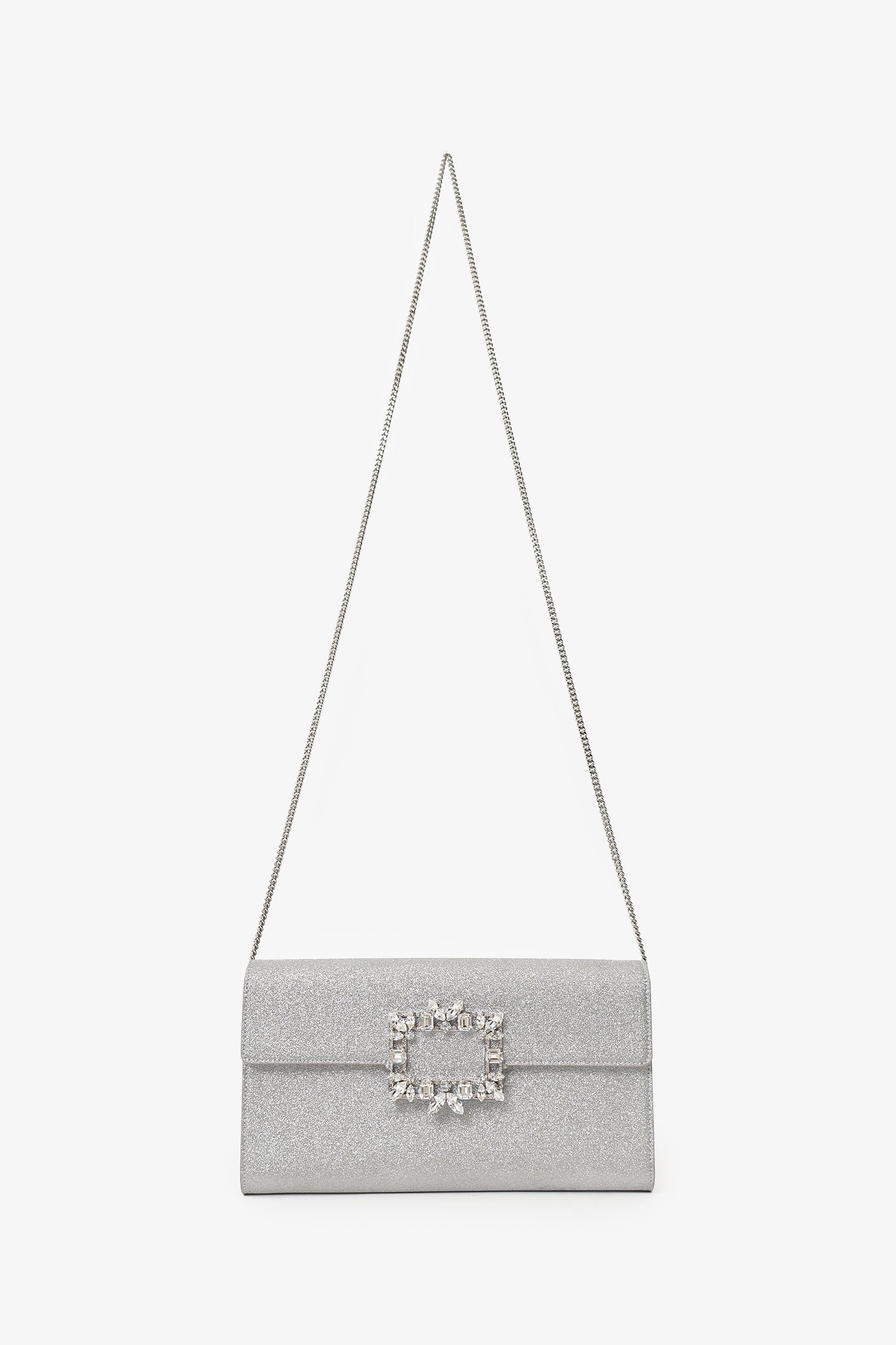 Roger Vivier Silver Glitter Buckle Clutch