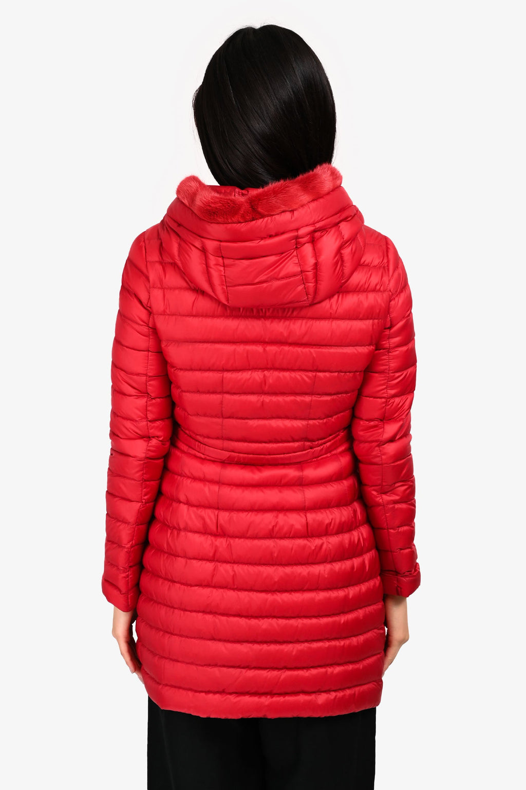 Moncler Red Down Light Puffer 'Barbelfur' Fur Lined Jacket Size 0