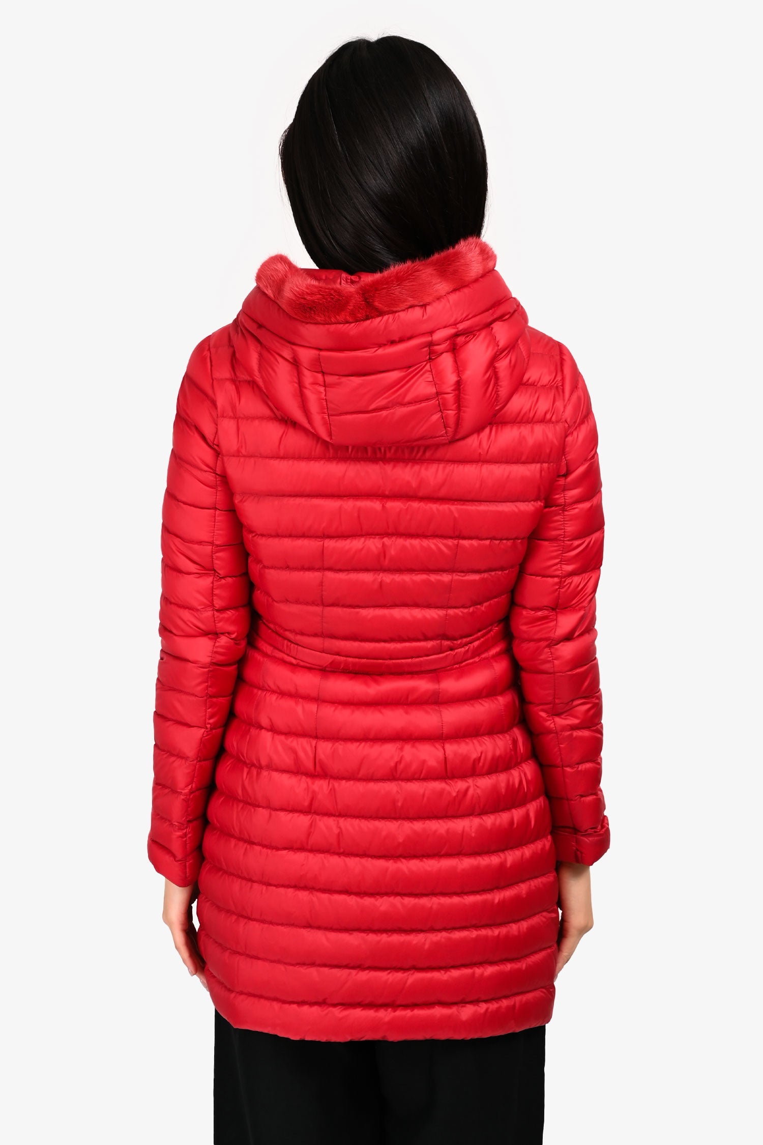 Moncler Red Down Light Puffer 'Barbelfur' Fur Lined Jacket Size 0