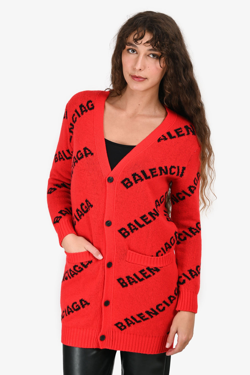 Balenciaga Red Wool Logo All Over igan Size XS