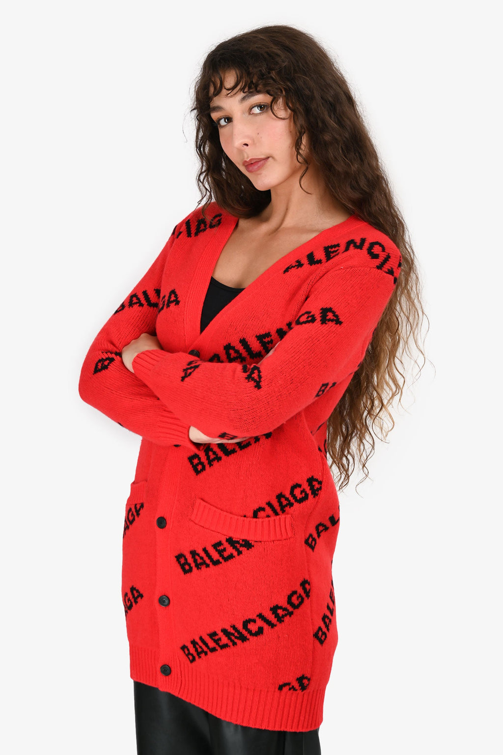 Balenciaga Red Wool Logo All Over igan Size XS