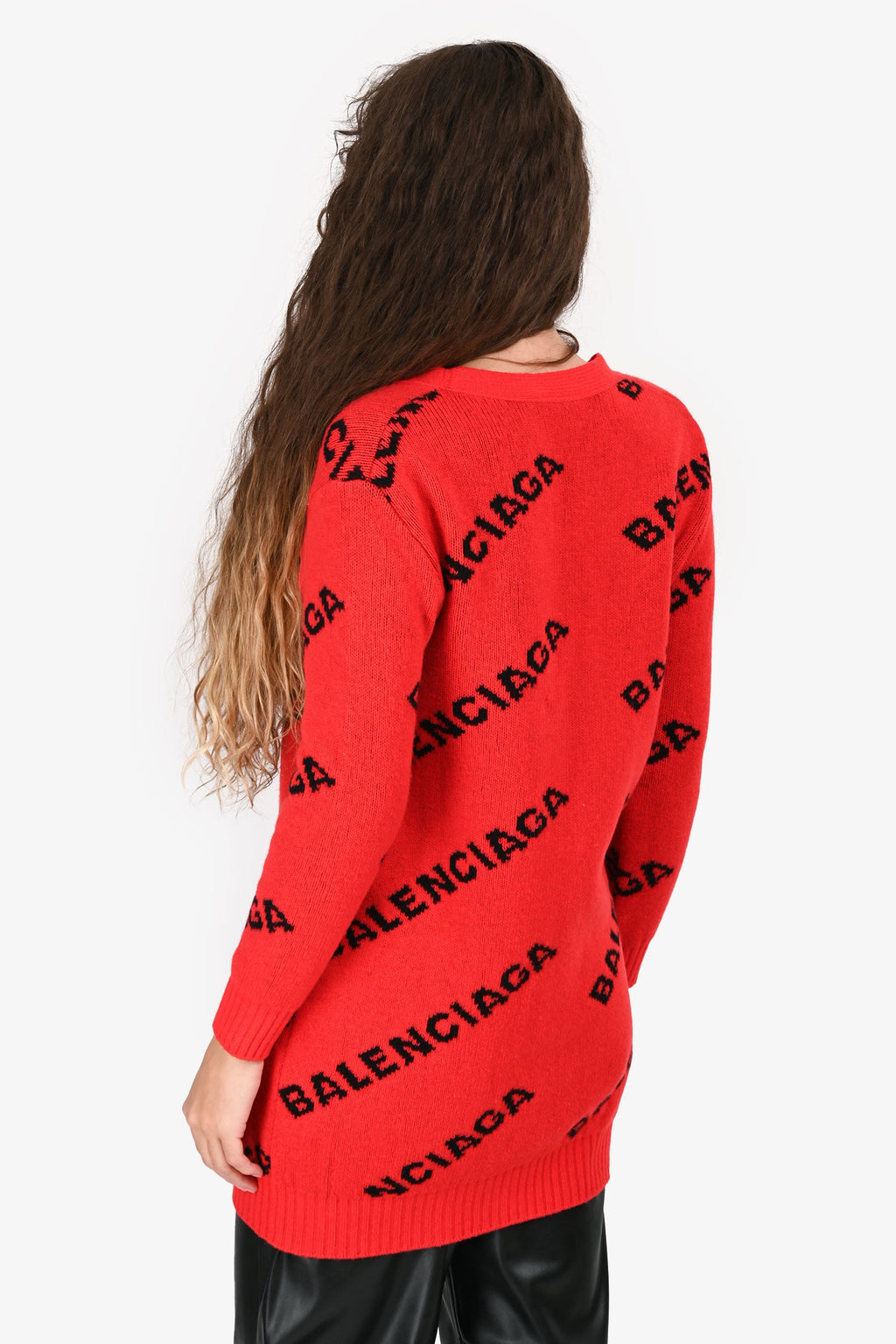 Balenciaga Red Wool Logo All Over igan Size XS