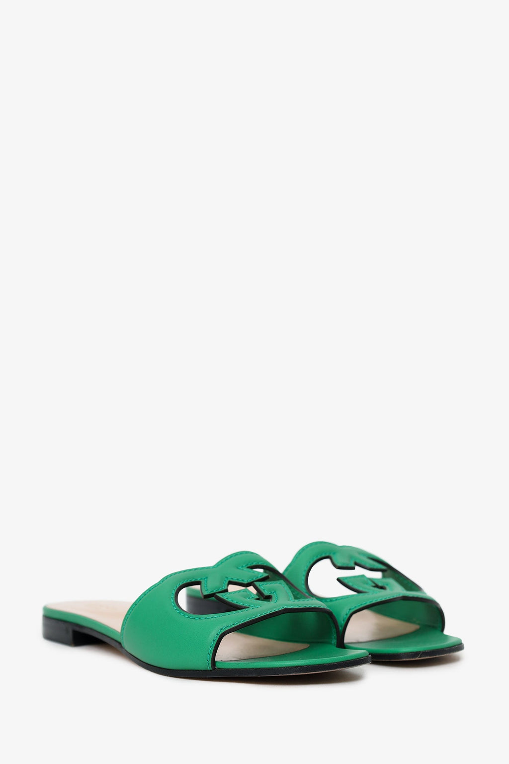Gucci Green Leather Interlocking G Cut-Out Sandals Size 37.5
