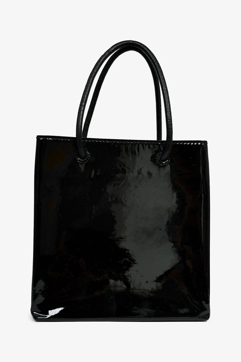 Balenciaga Black Patent Logo XXS Shopping Tote Bag With Strap
