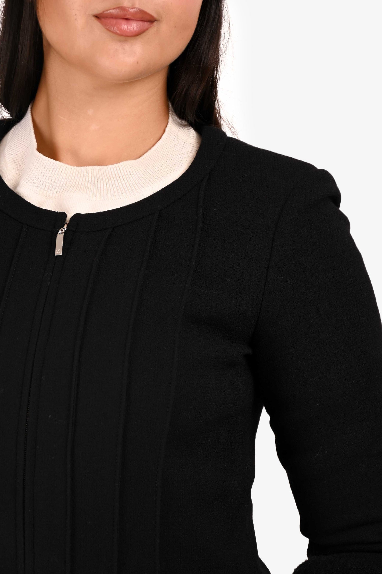 Pre-Loved Chanel™ Black Wool/Silk Zip Up Long Sleeve Dress Size 40