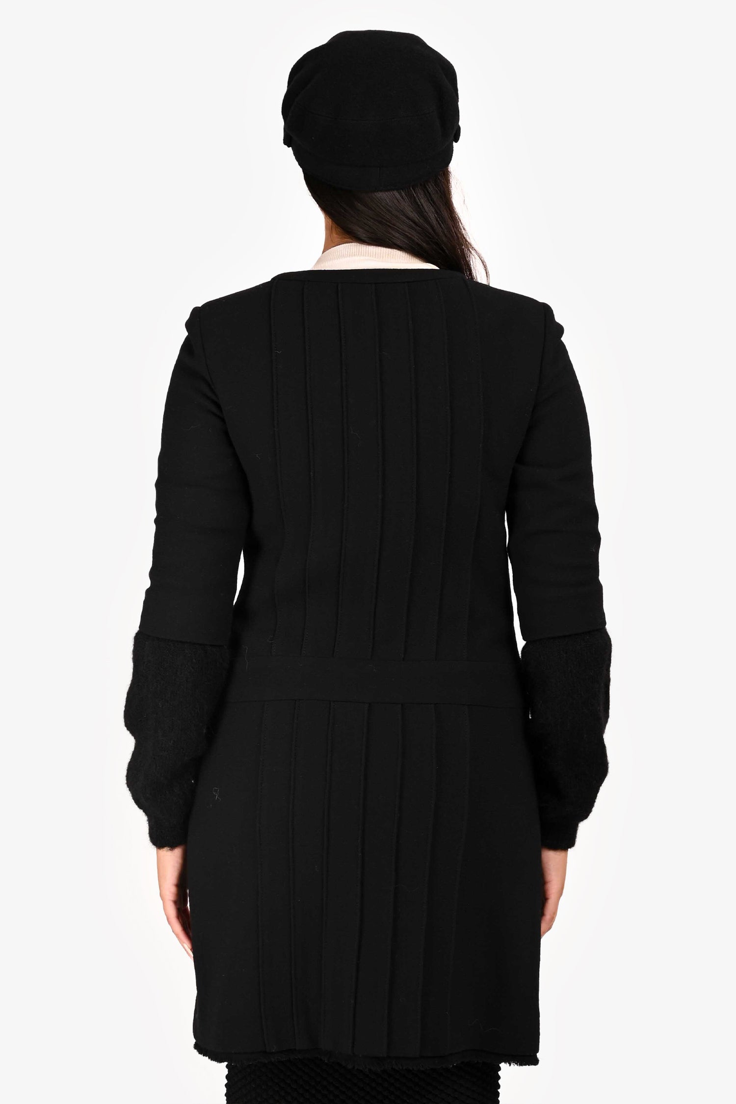 Pre-Loved Chanel™ Black Wool/Silk Zip Up Long Sleeve Dress Size 40