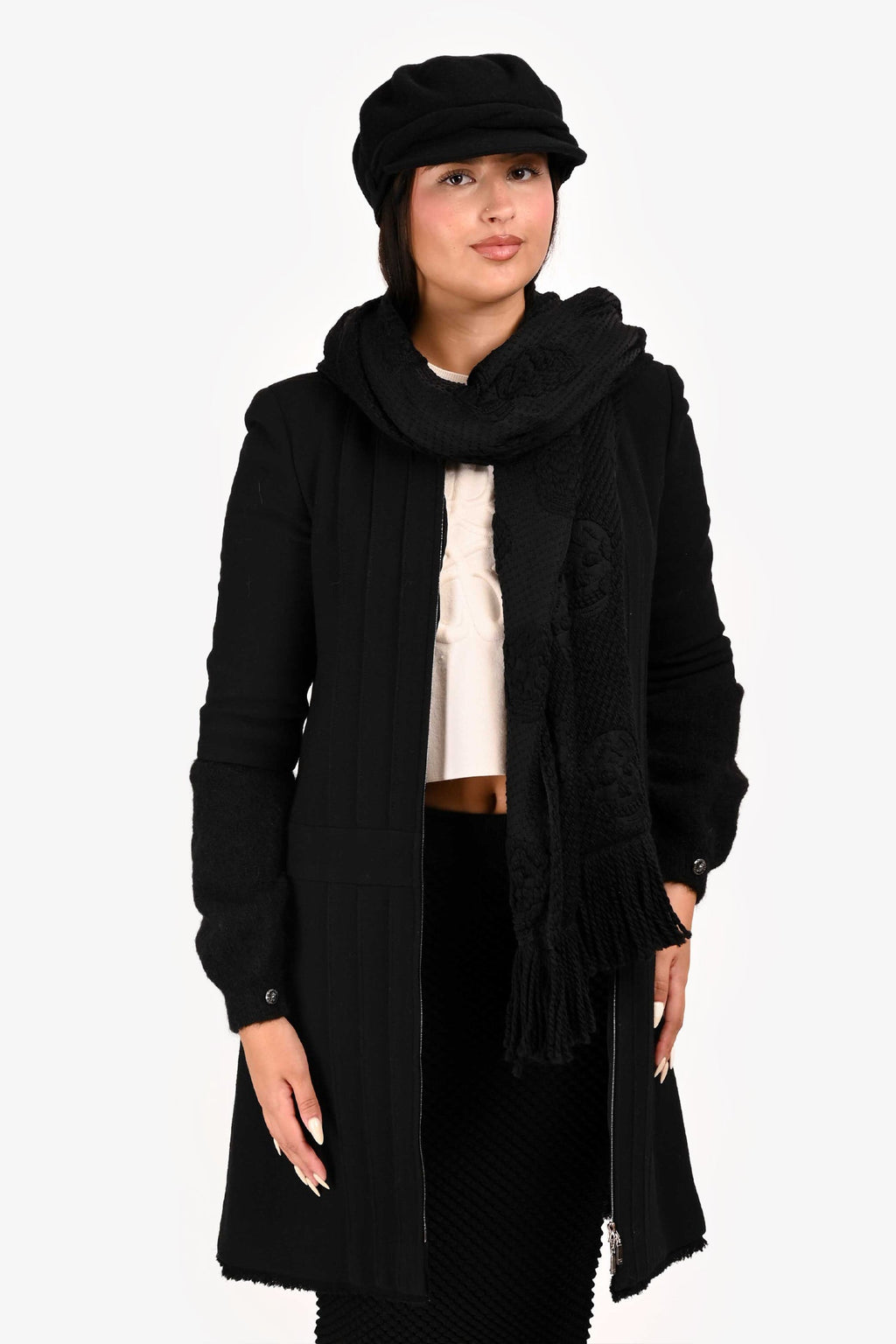 Pre-Loved Chanel™ Black Wool/Silk Zip Up Long Sleeve Dress Size 40