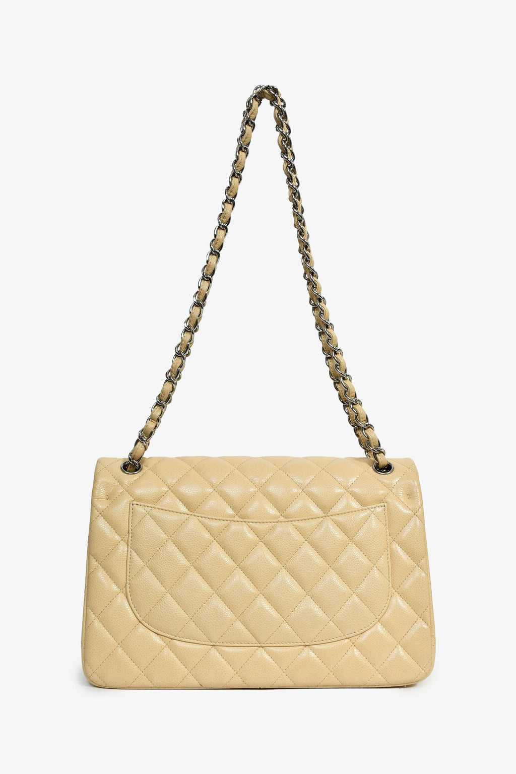 Pre-Loved Chanel™ 2011-12 Beige Caviar Leather Jumbo Double Flap Shoulder Bag