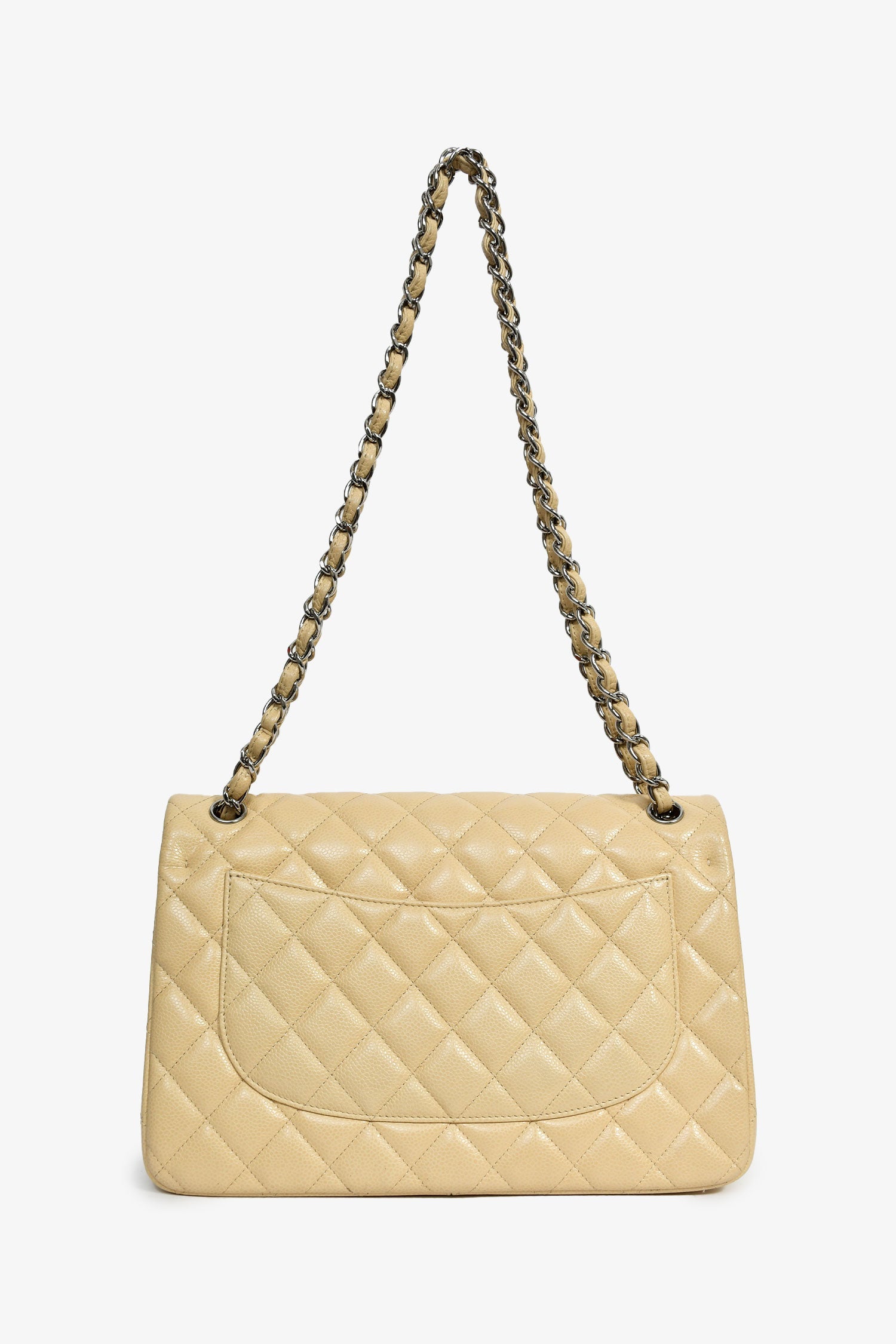 Pre-Loved Chanel™ 2011-12 Beige Caviar Leather Jumbo Double Flap Shoulder Bag