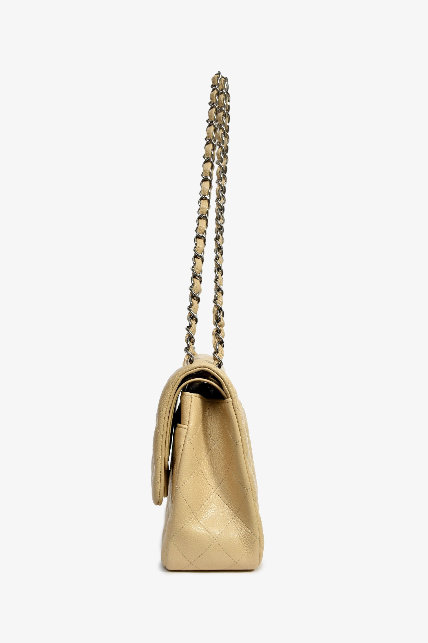 Pre-Loved Chanel™ 2011-12 Beige Caviar Leather Jumbo Double Flap Shoulder Bag
