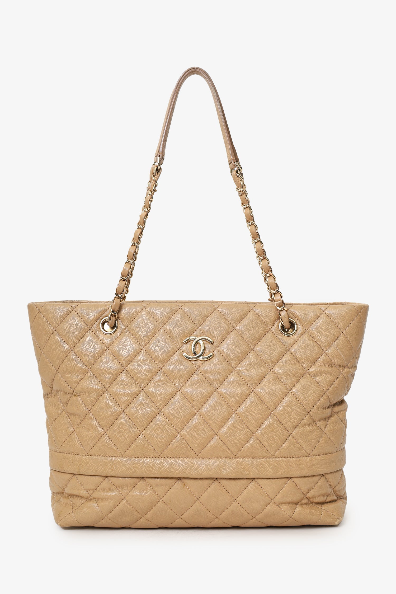 Pre-Loved Chanel™ 2019 Beige Quilted Caviar Leather Rolled Up Tote