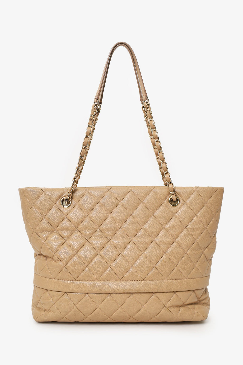 Pre-Loved Chanel™ 2019 Beige Quilted Caviar Leather Rolled Up Tote