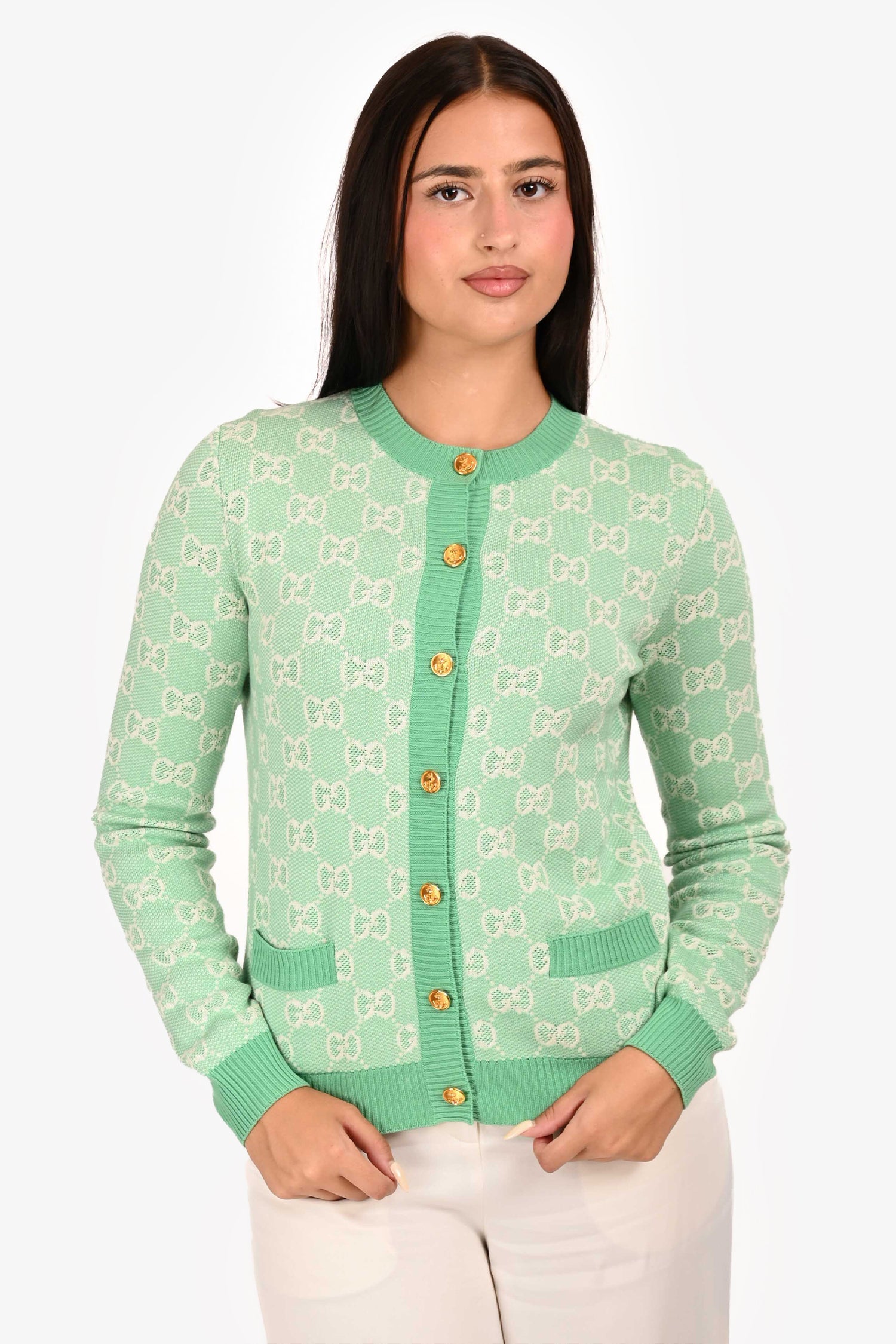 Gucci Green/White Wool/Cotton Supreme igan Size S