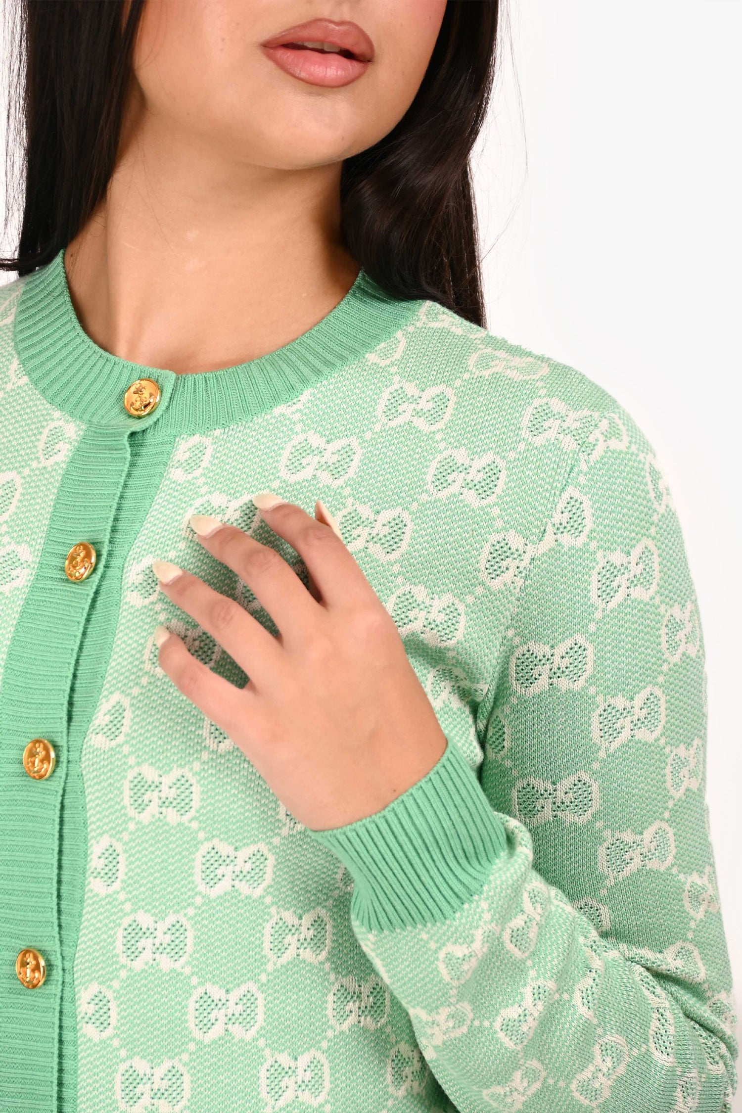 Gucci Green/White Wool/Cotton Supreme igan Size S