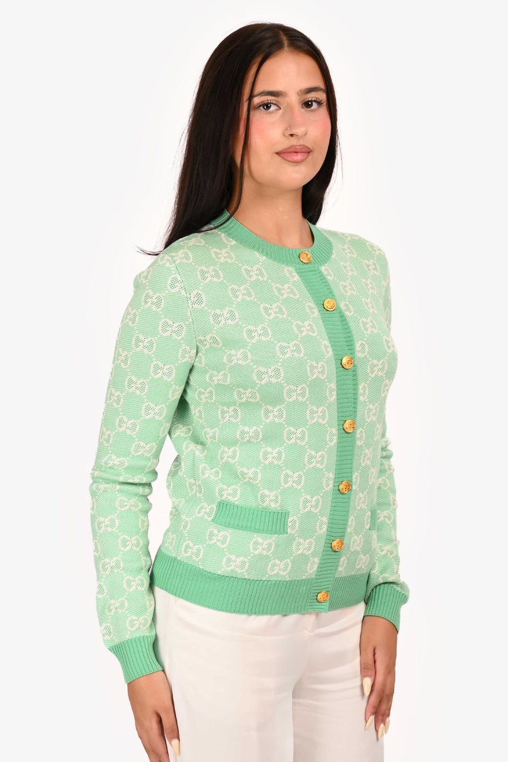 Gucci Green/White Wool/Cotton Supreme igan Size S