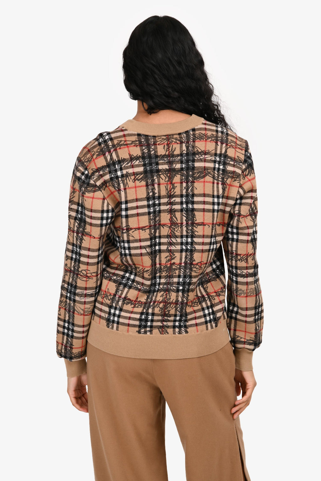 Burberry Beige Nova Check Scribble Sweater Size S