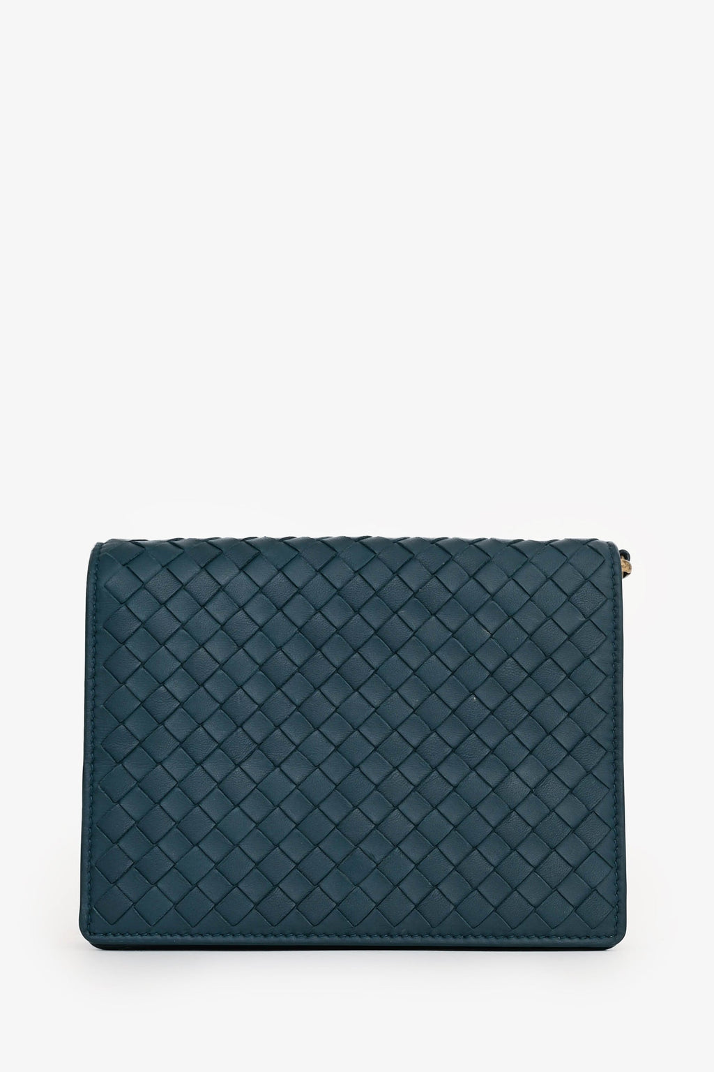Bottega Veneta Blue Intrecciato Flap Wallet on Chain
