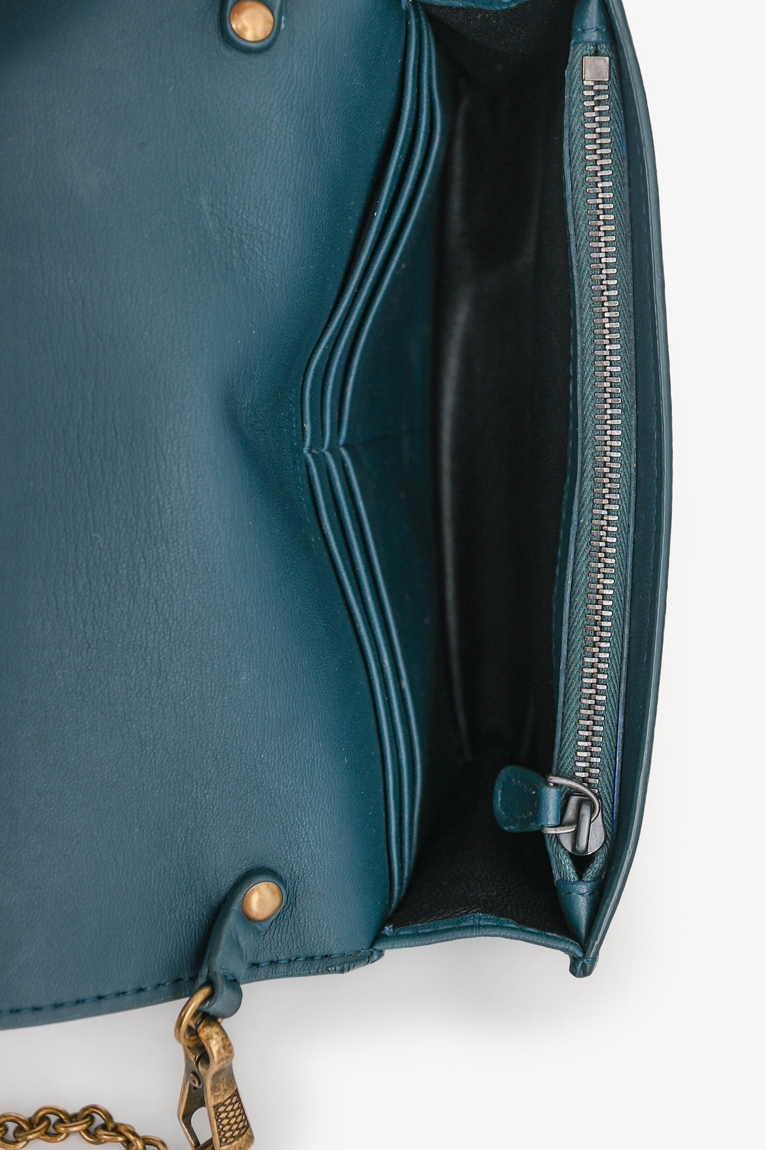 Bottega Veneta Blue Intrecciato Flap Wallet on Chain