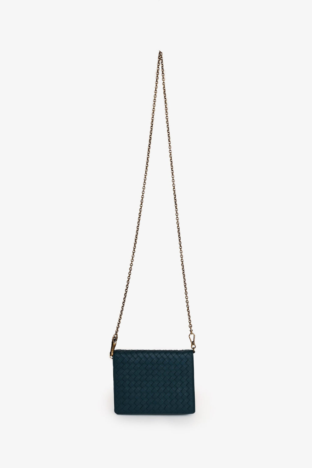 Bottega Veneta Blue Intrecciato Flap Wallet on Chain