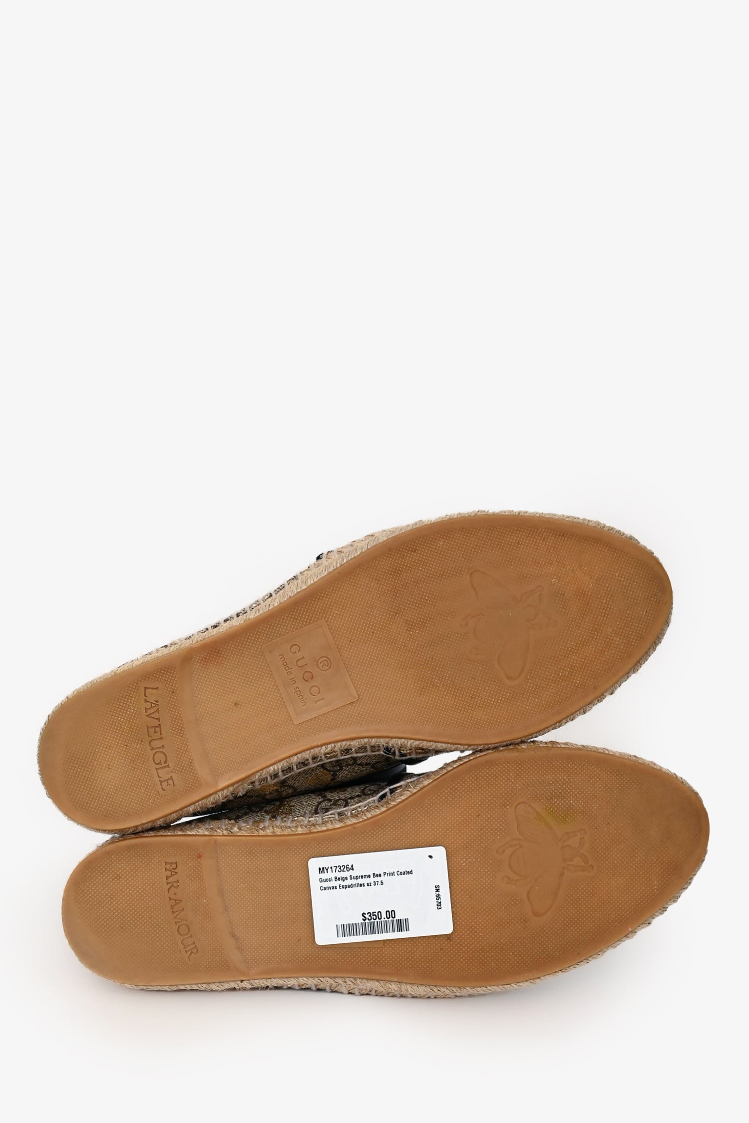 Gucci Beige Supreme Bee Print Coated Canvas Espadrilles Size 37.5
